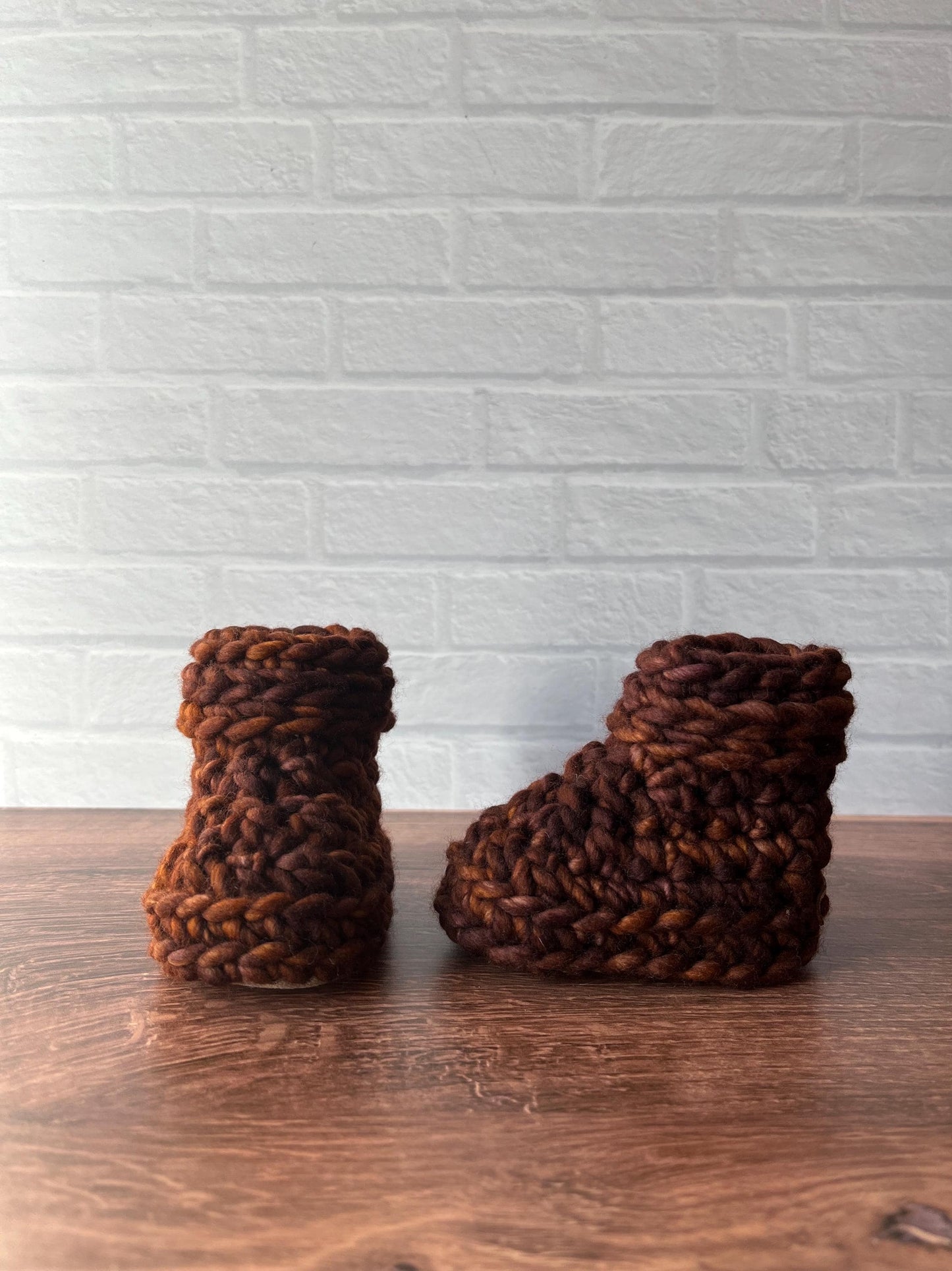 3-6 months - Luxury Brown “Cutest Reindeer of All” Merino Wool Crochet Baby Booties - Hand Crocheted Baby Booties with Hand Dyed Yarn