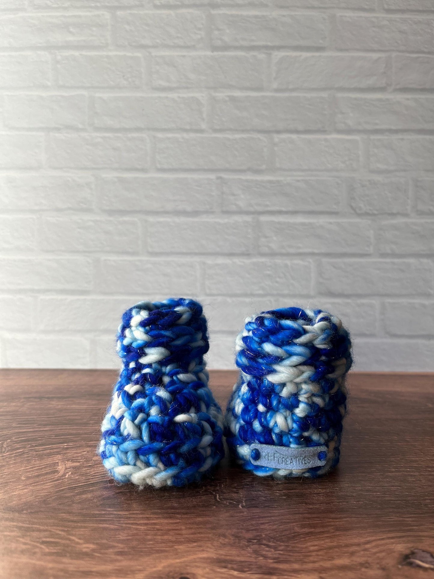 3-6 months - Luxury Sparkly Blue “I'm Snow Cute” Merino Wool Crochet Baby Booties - Hand Crocheted Baby Booties with Hand Dyed Yarn