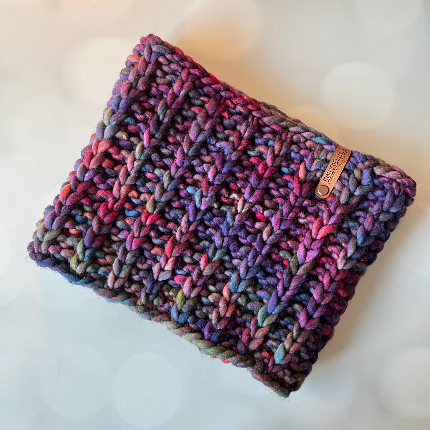 Luxury Purple Red Blue Merino Wool Knit Neckwarmer - Hand Knit Cowl with Hand Dyed Yarn