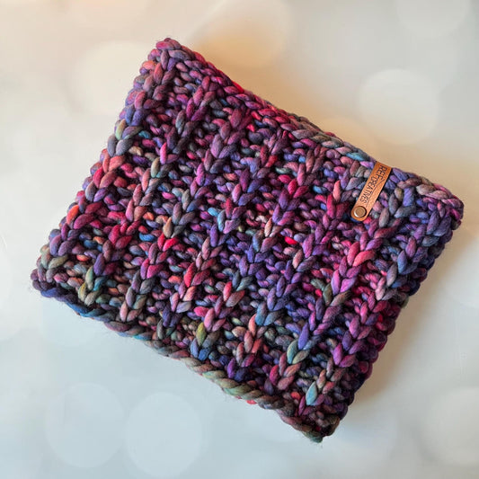 Luxury Purple Red Blue Merino Wool Knit Neckwarmer - Hand Knit Cowl with Hand Dyed Yarn