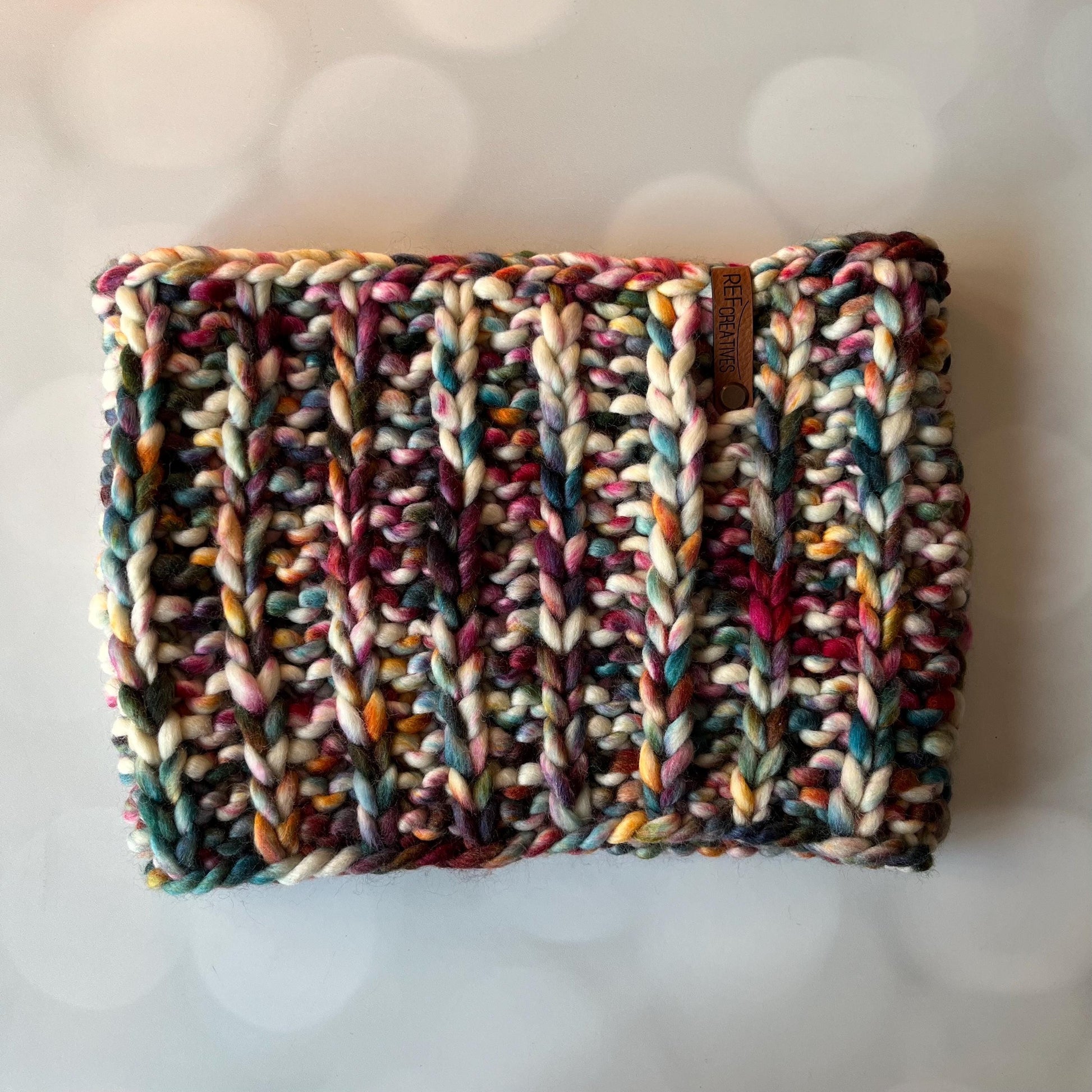 Luxury Muted Rainbow Merino Wool Knit Neckwarmer - Hand Knit Cowl with Hand Dyed Yarn