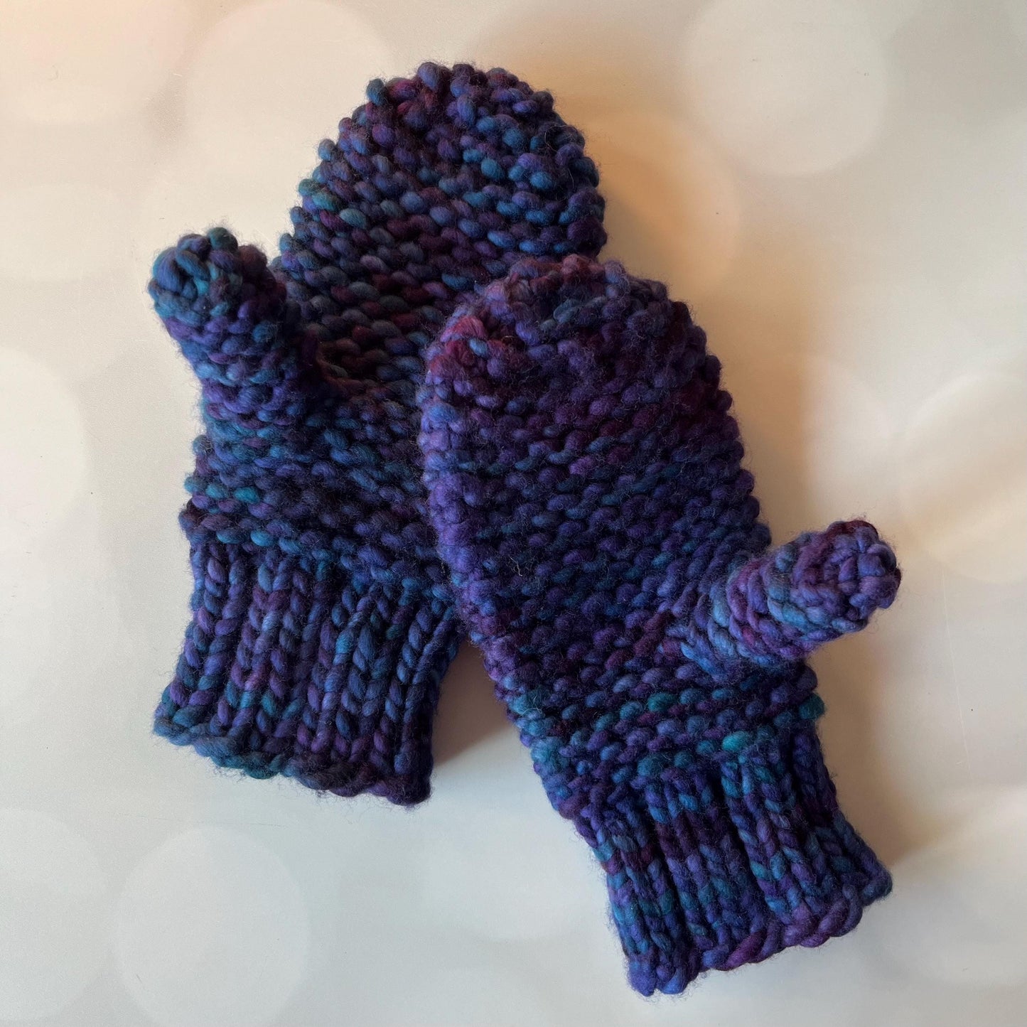 Luxury Blue Purple Merino Wool Knit Mittens - Stained Glass Hand Knit Mittens with Hand Dyed Yarn
