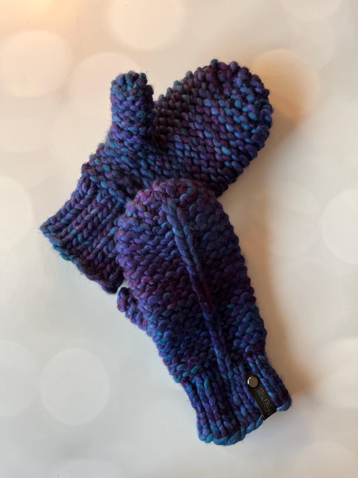 Luxury Blue Purple Merino Wool Knit Mittens - Stained Glass Hand Knit Mittens with Hand Dyed Yarn