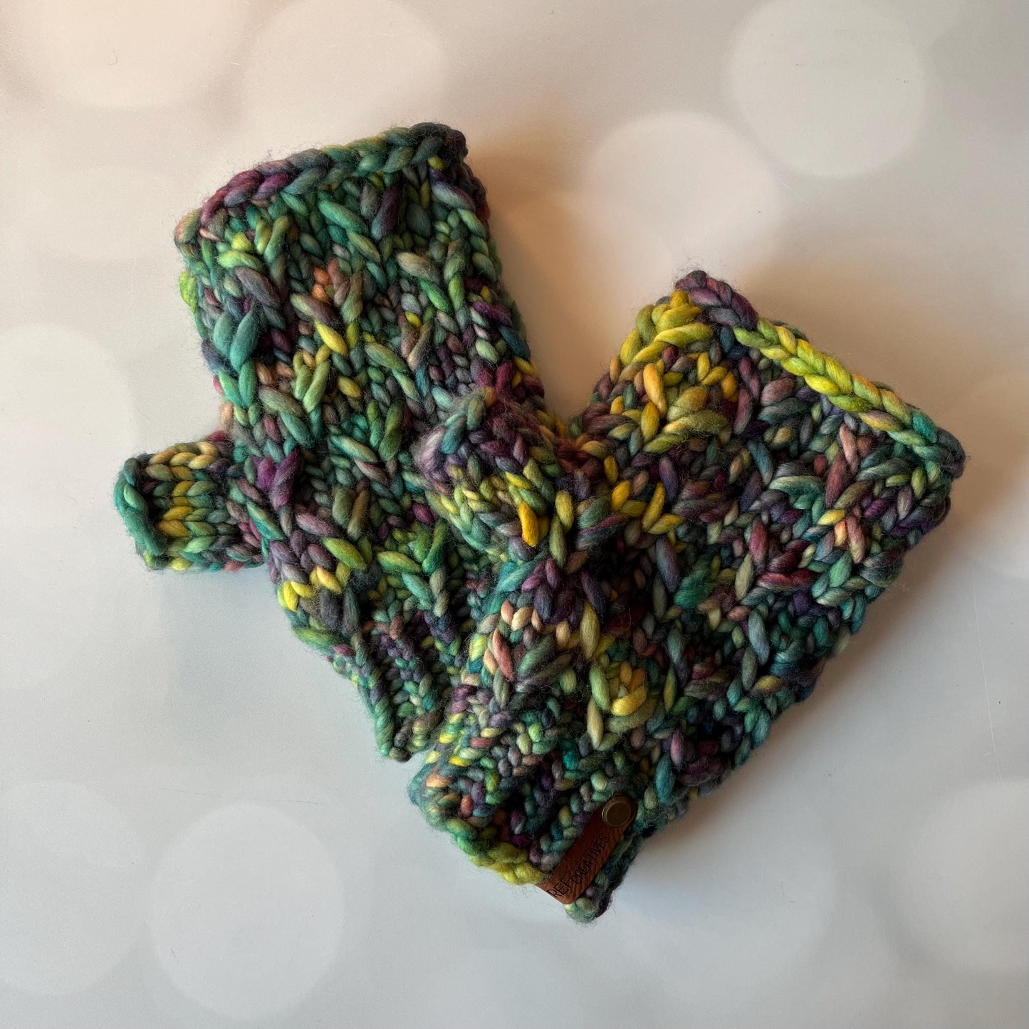 Luxury Green Knit Fingerless Mitts - Hand Knit Mittens with Hand Dyed Yarn