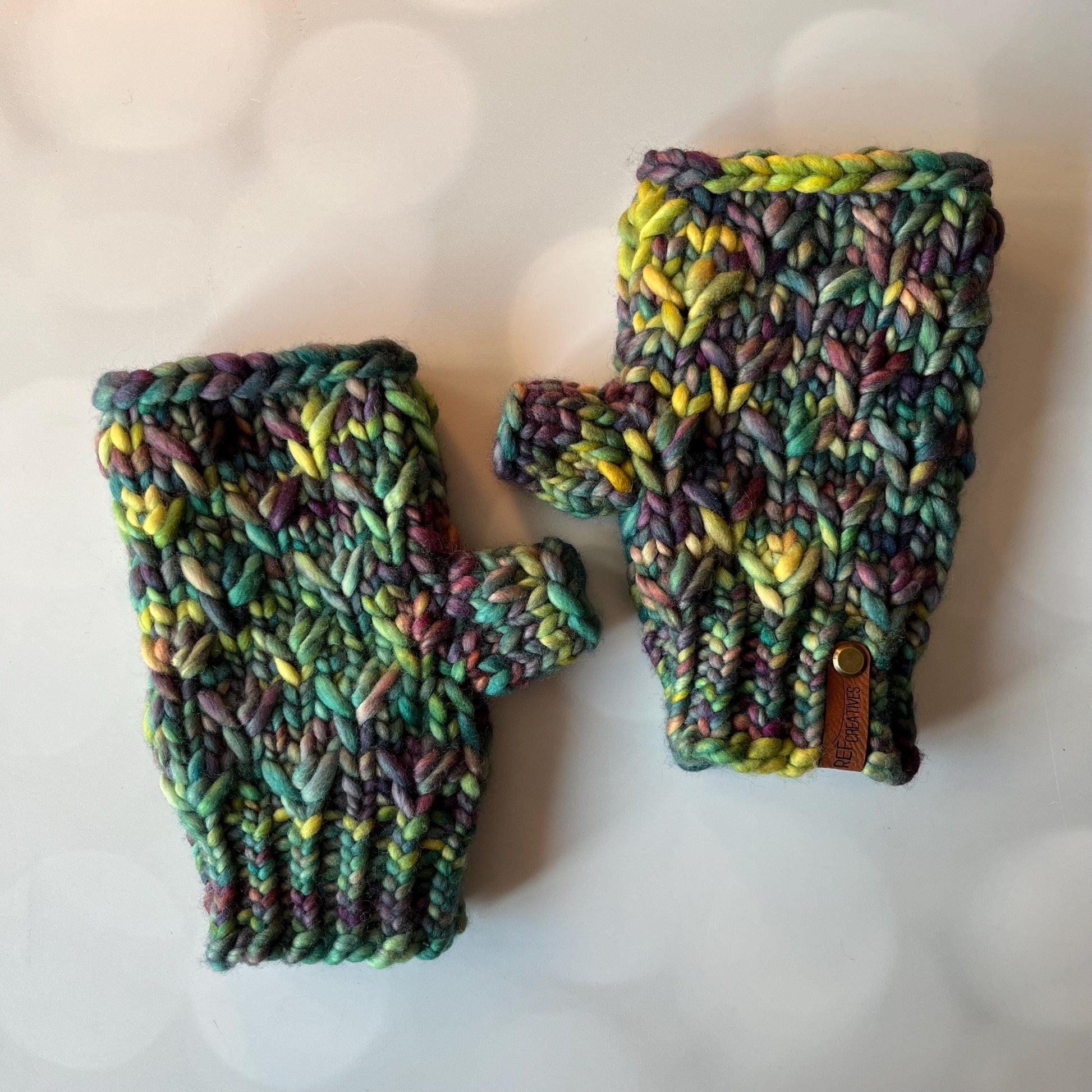 Luxury Green Knit Fingerless Mitts - Hand Knit Mittens with Hand Dyed Yarn