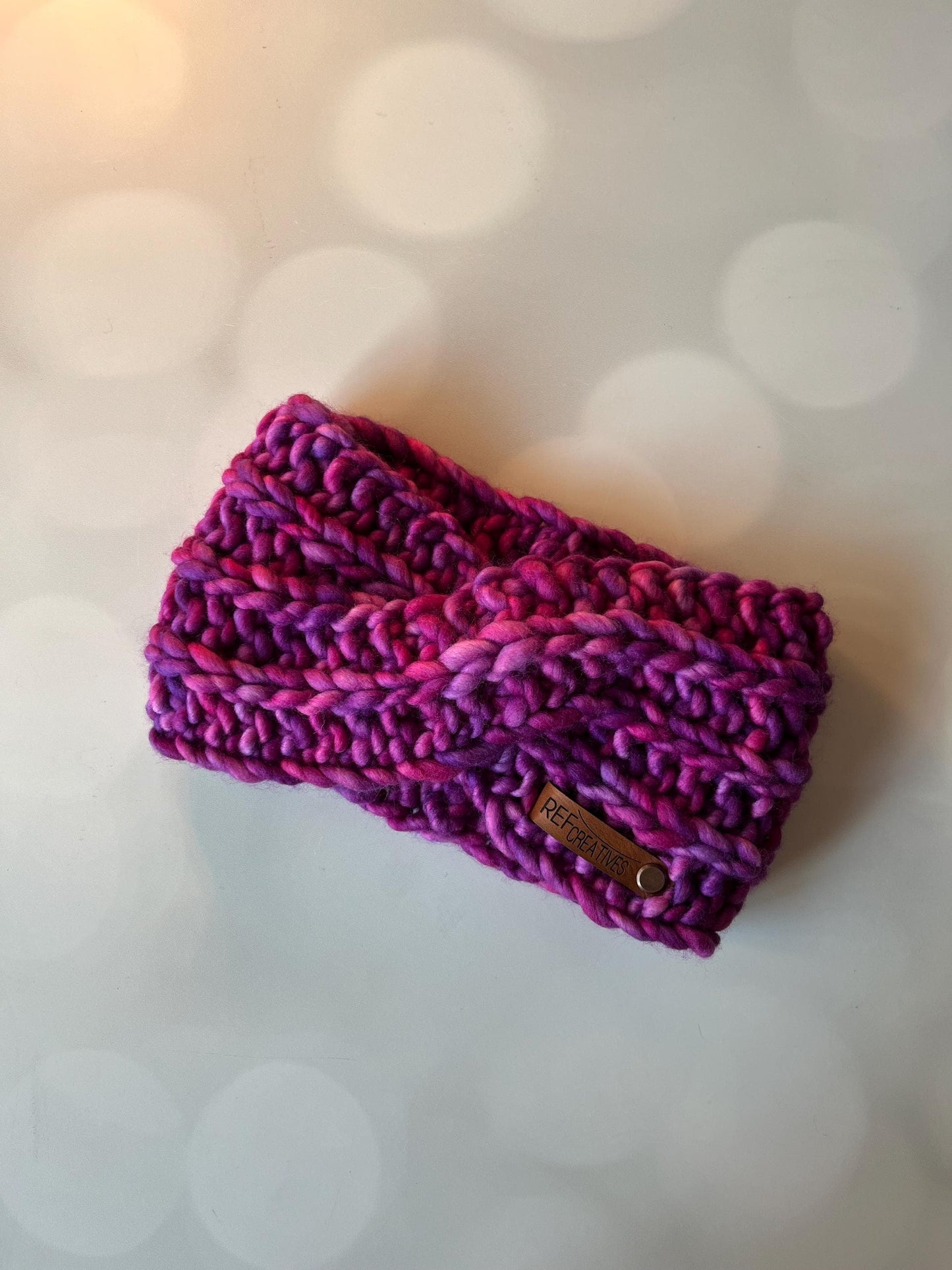 Luxury Pink and Purple Hand Knit Ear Warmer with Hand Dyed Yarn