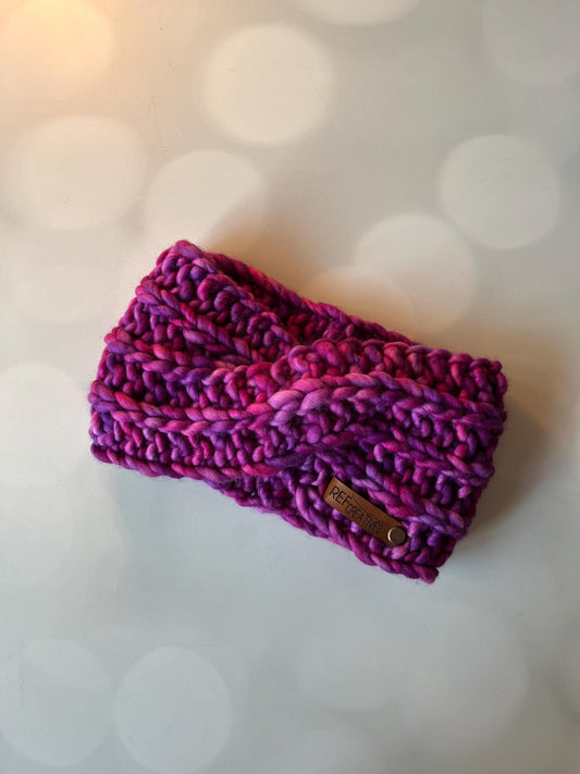 Luxury Pink and Purple Hand Knit Ear Warmer with Hand Dyed Yarn