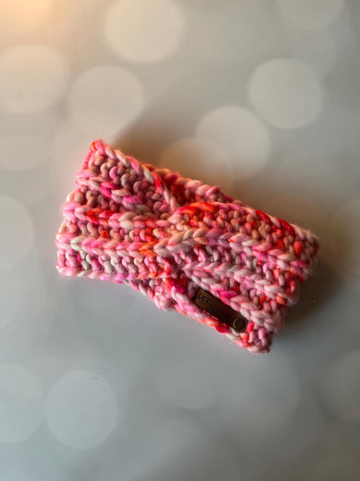Luxury Sparkly Pink Orange Speckled Hand Knit Ear Warmer with Hand Dyed Yarn