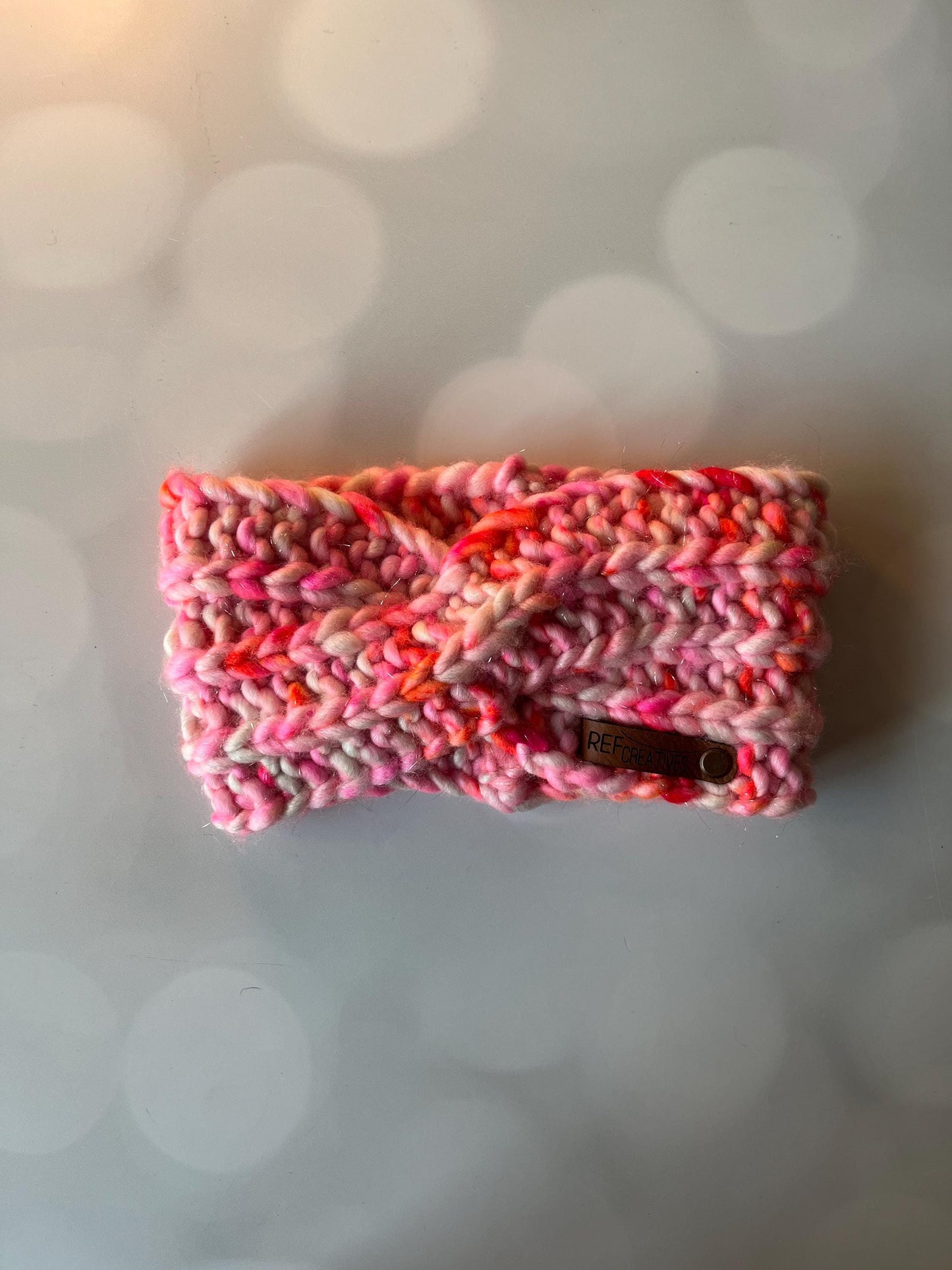 Luxury Sparkly Pink Orange Speckled Hand Knit Ear Warmer with Hand Dyed Yarn