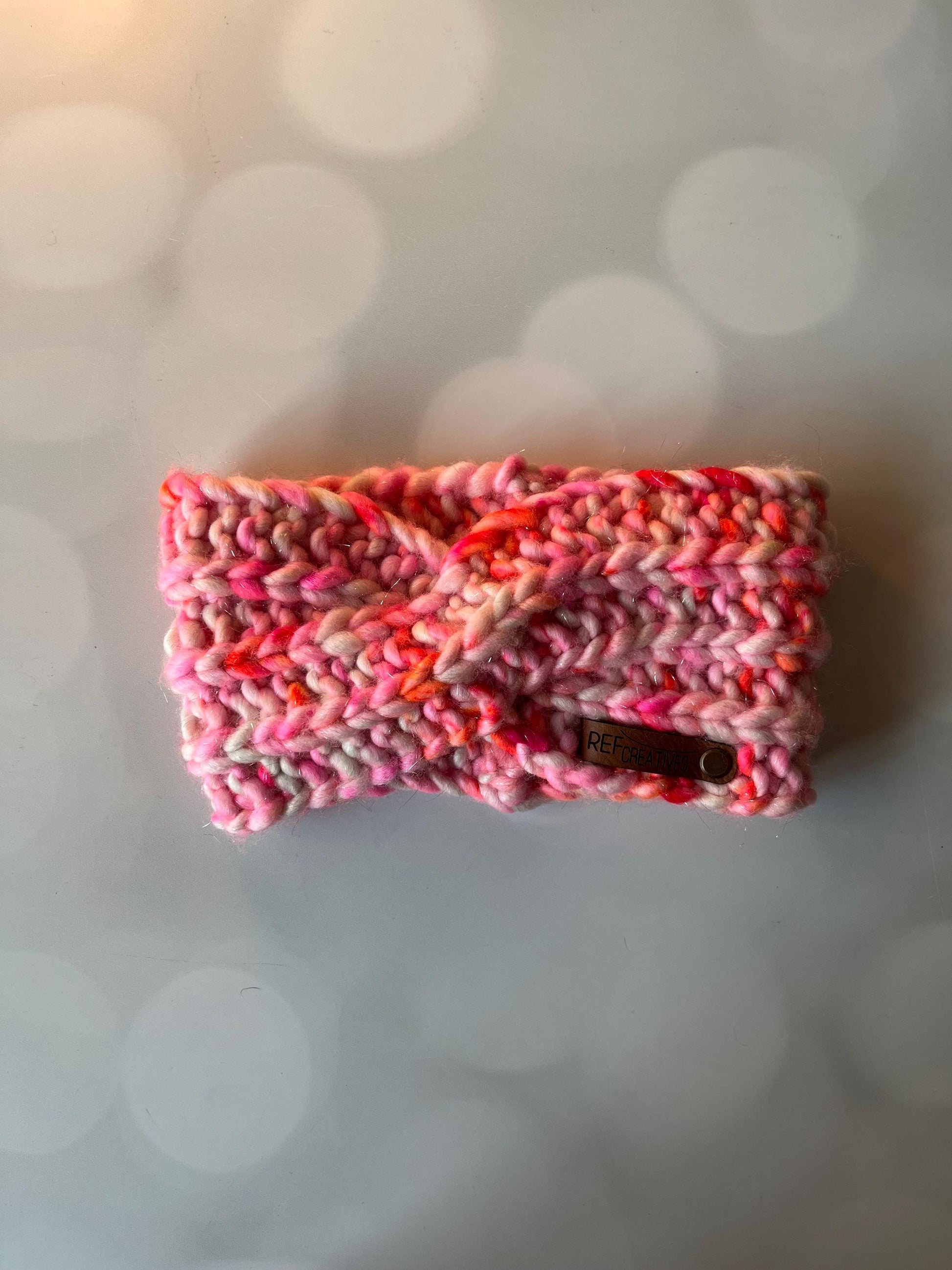 Luxury Sparkly Pink Orange Speckled Hand Knit Ear Warmer with Hand Dyed Yarn