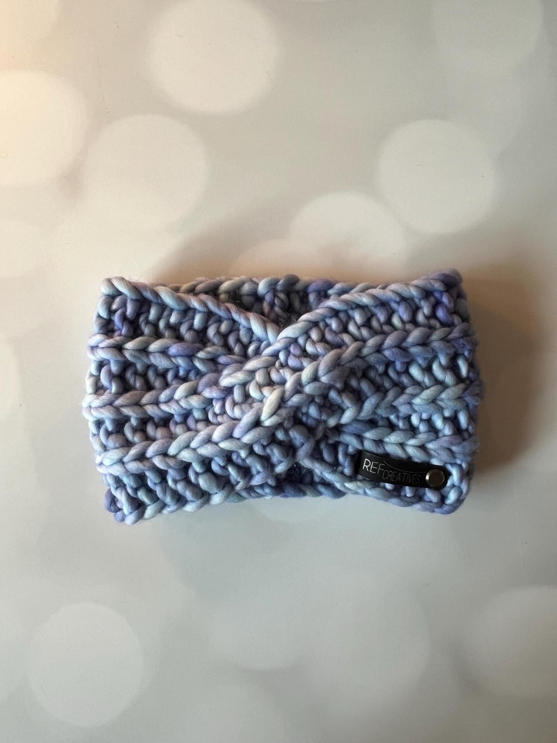 Luxury Light Blue Hand Knit Ear Warmer with Hand Dyed Yarn