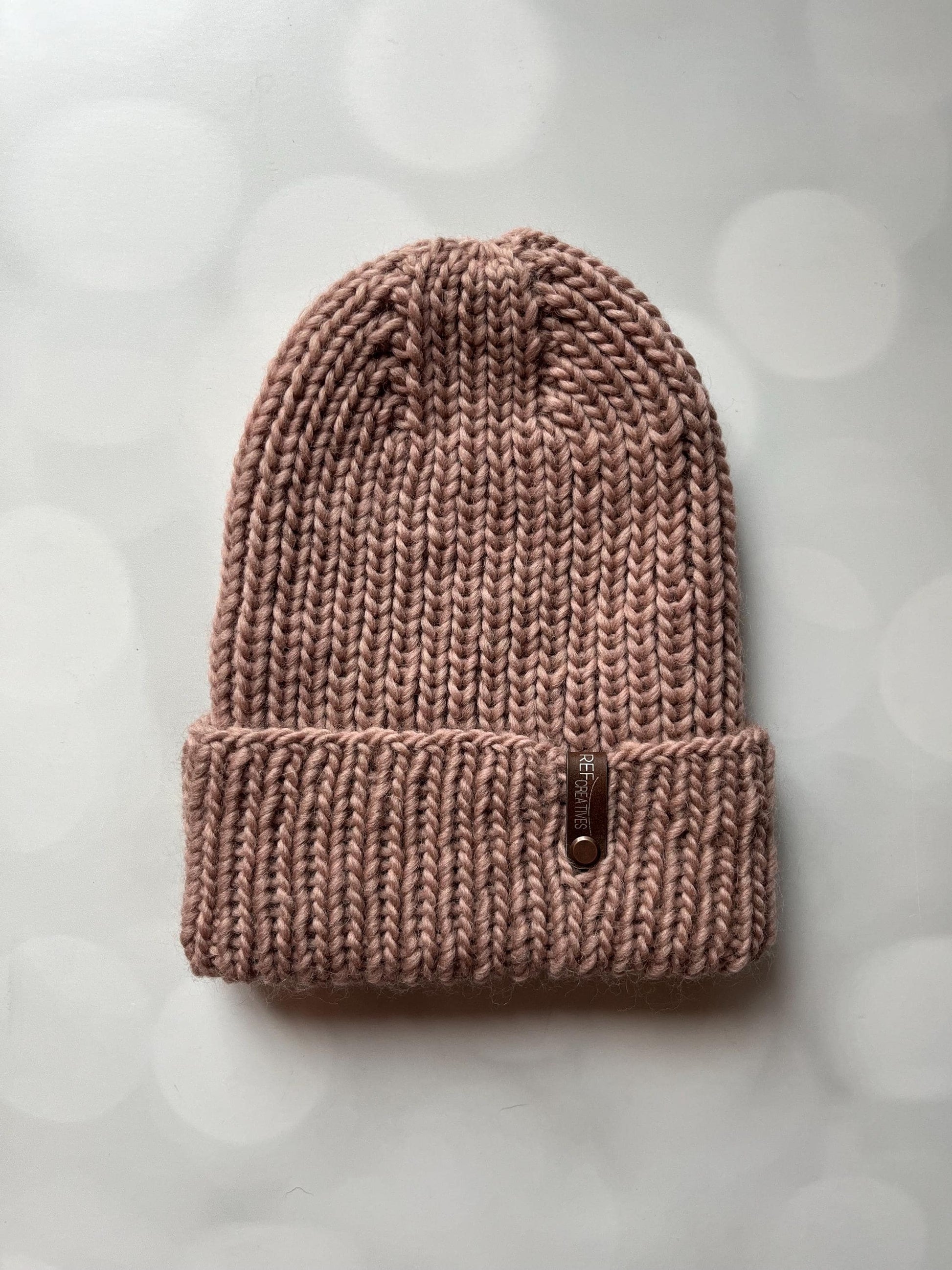 Luxury Mauve Merino Wool Knit Hat - Wildwood Folded Brim Beanie Hand Knit Hat with Hand Dyed Yarn