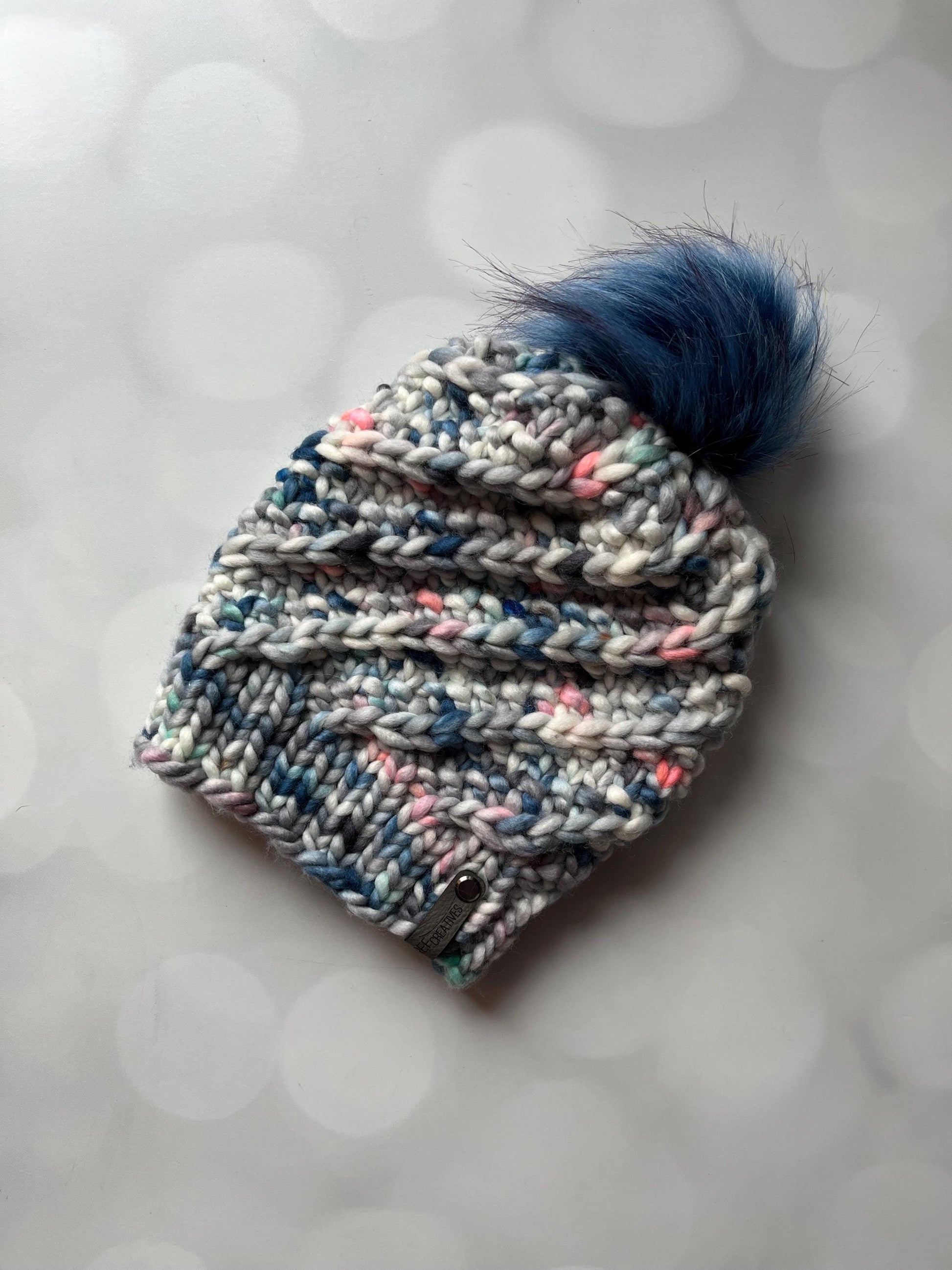 Luxury Grey-Blue Merino Wool Knit Hat - Swirly Hand Knit Hat with Hand Dyed Yarn