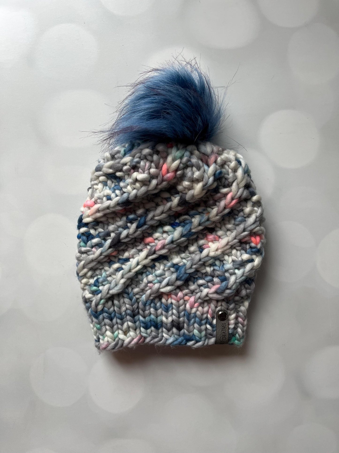Luxury Grey-Blue Merino Wool Knit Hat - Swirly Hand Knit Hat with Hand Dyed Yarn