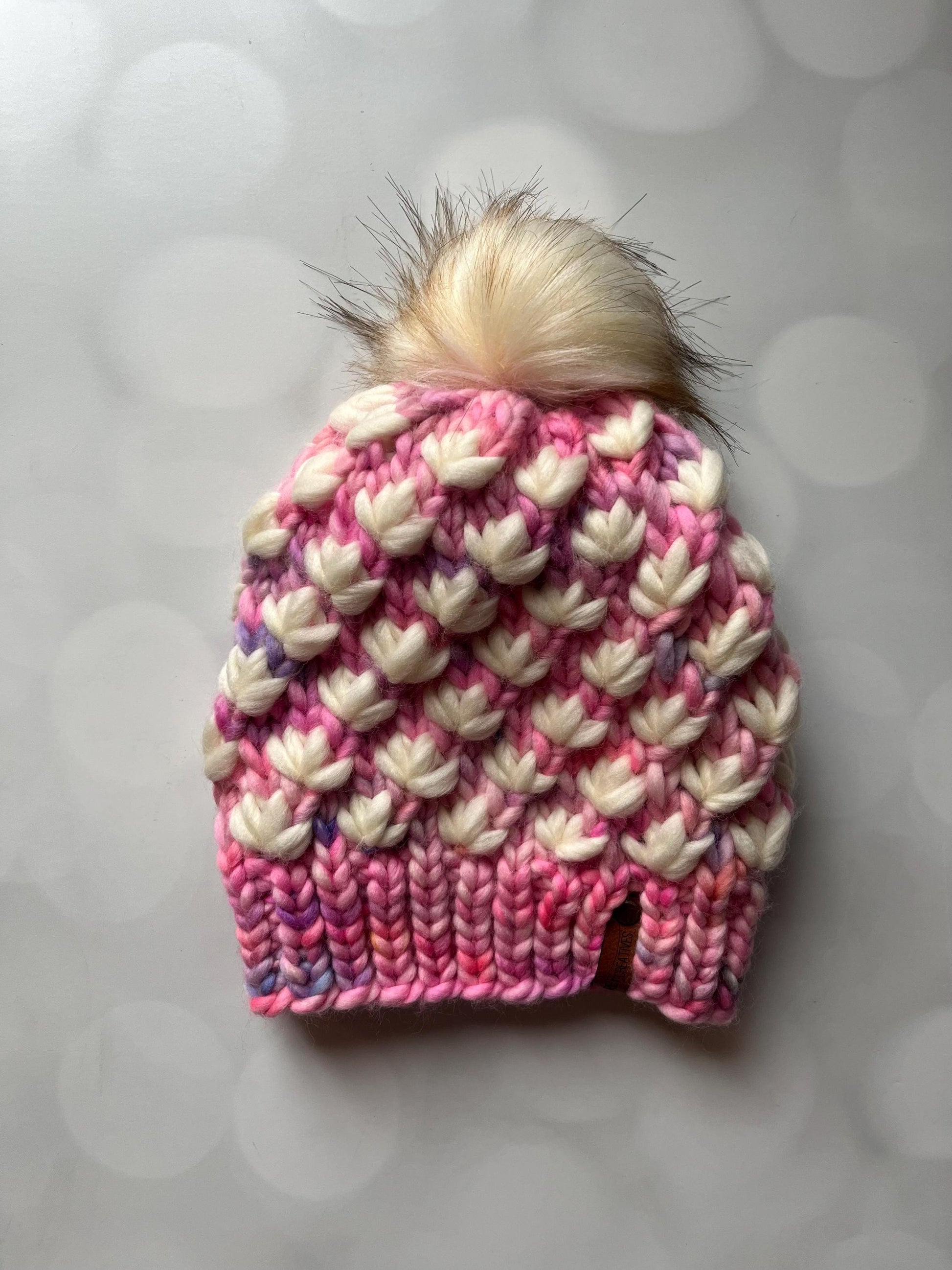 Luxury Purple Blue Merino Wool Knit Hat - Aquarius and Diamond Lotus Flower Beanie Hand Knit Hat with Hand Dyed Yarn