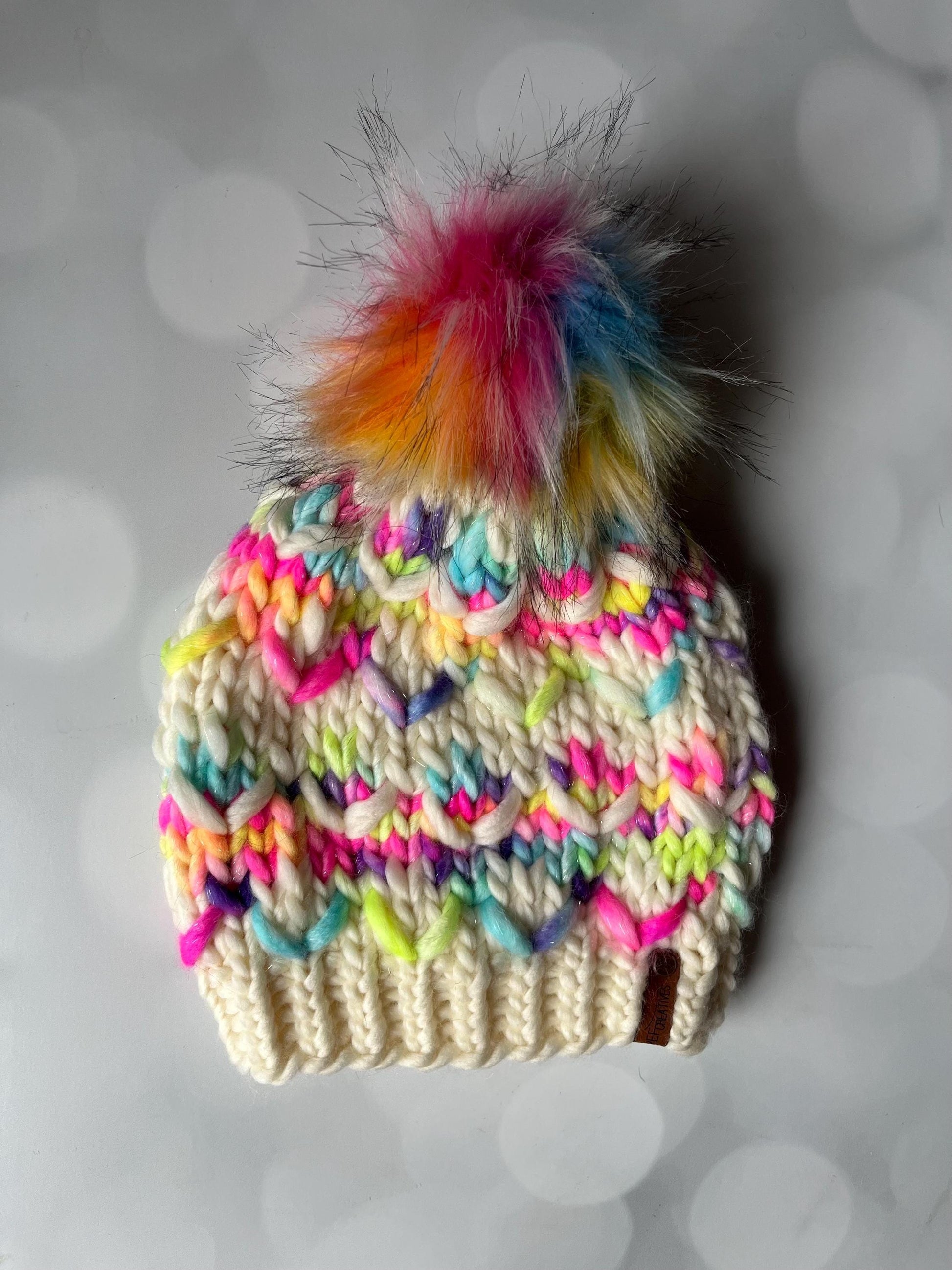 Luxury Sparkly Rainbow Striped Merino Wool Knit Beanie - Pomona Hand Knit Hat with Hand Dyed Yarn