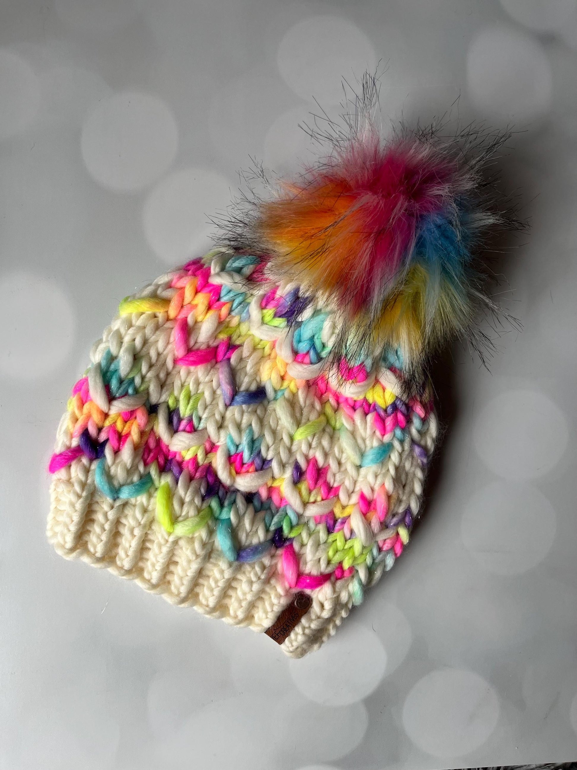 Luxury Sparkly Rainbow Striped Merino Wool Knit Beanie - Pomona Hand Knit Hat with Hand Dyed Yarn