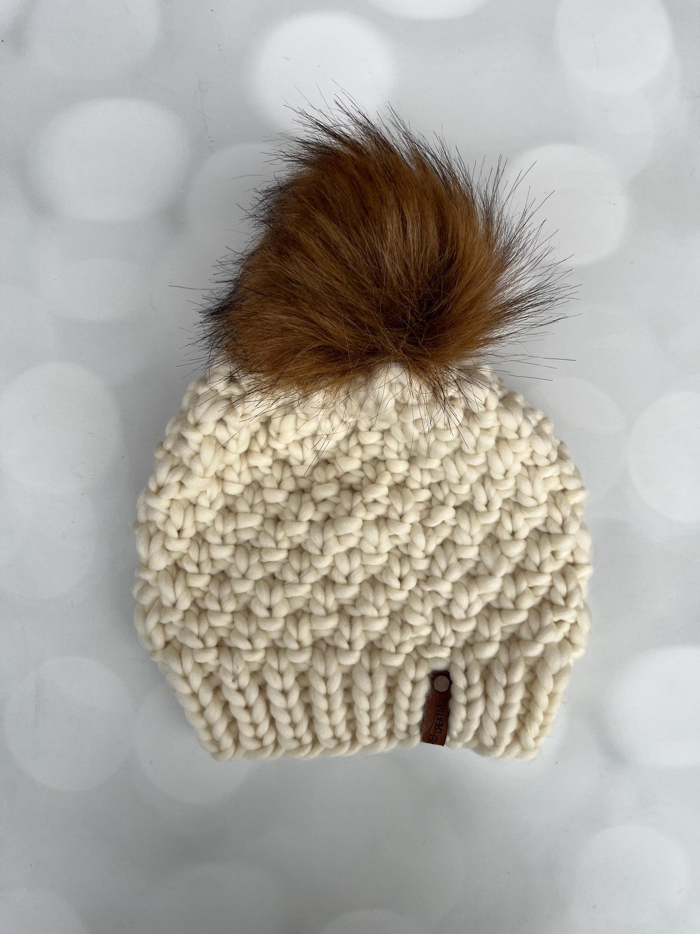 Luxury Off White Cream Merino Wool Beanie - Double Seed Stitch Hand Knit Hat with Hand Dyed Yarn