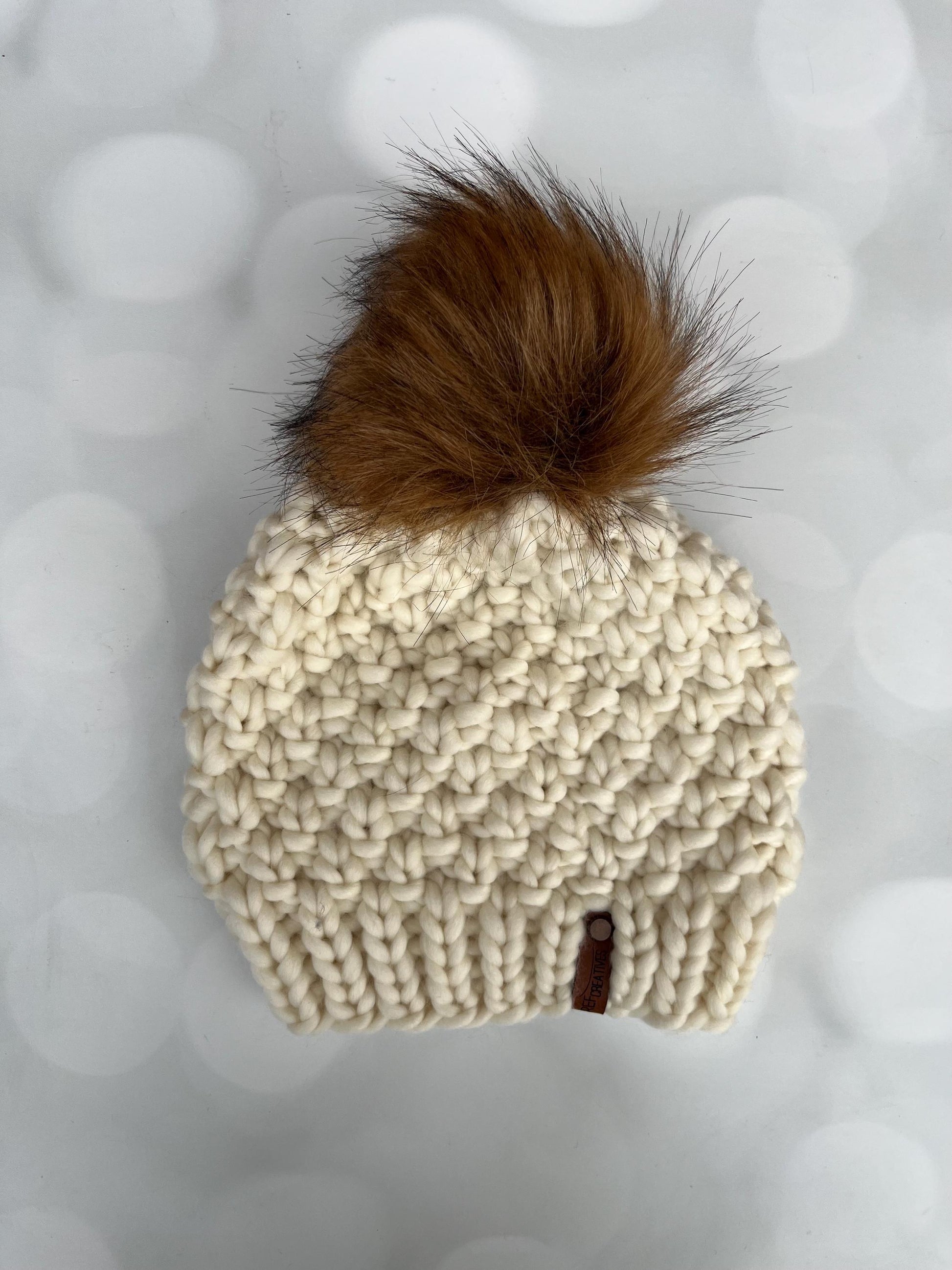 Luxury Off White Cream Merino Wool Beanie - Double Seed Stitch Hand Knit Hat with Hand Dyed Yarn