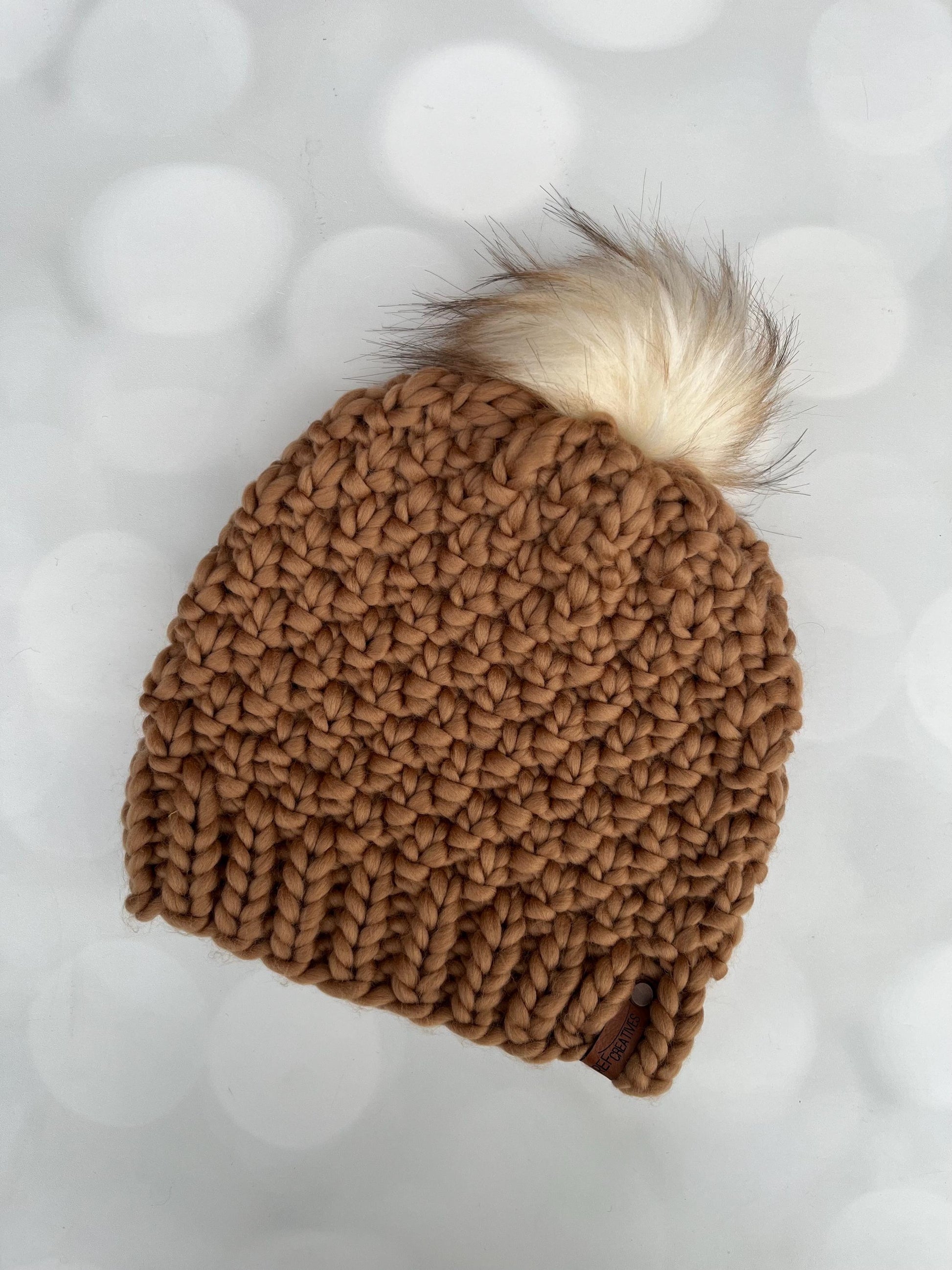 Luxury Gingerbread Merino Wool Beanie - Double Seed Stitch Hand Knit Hat with Hand Dyed Yarn