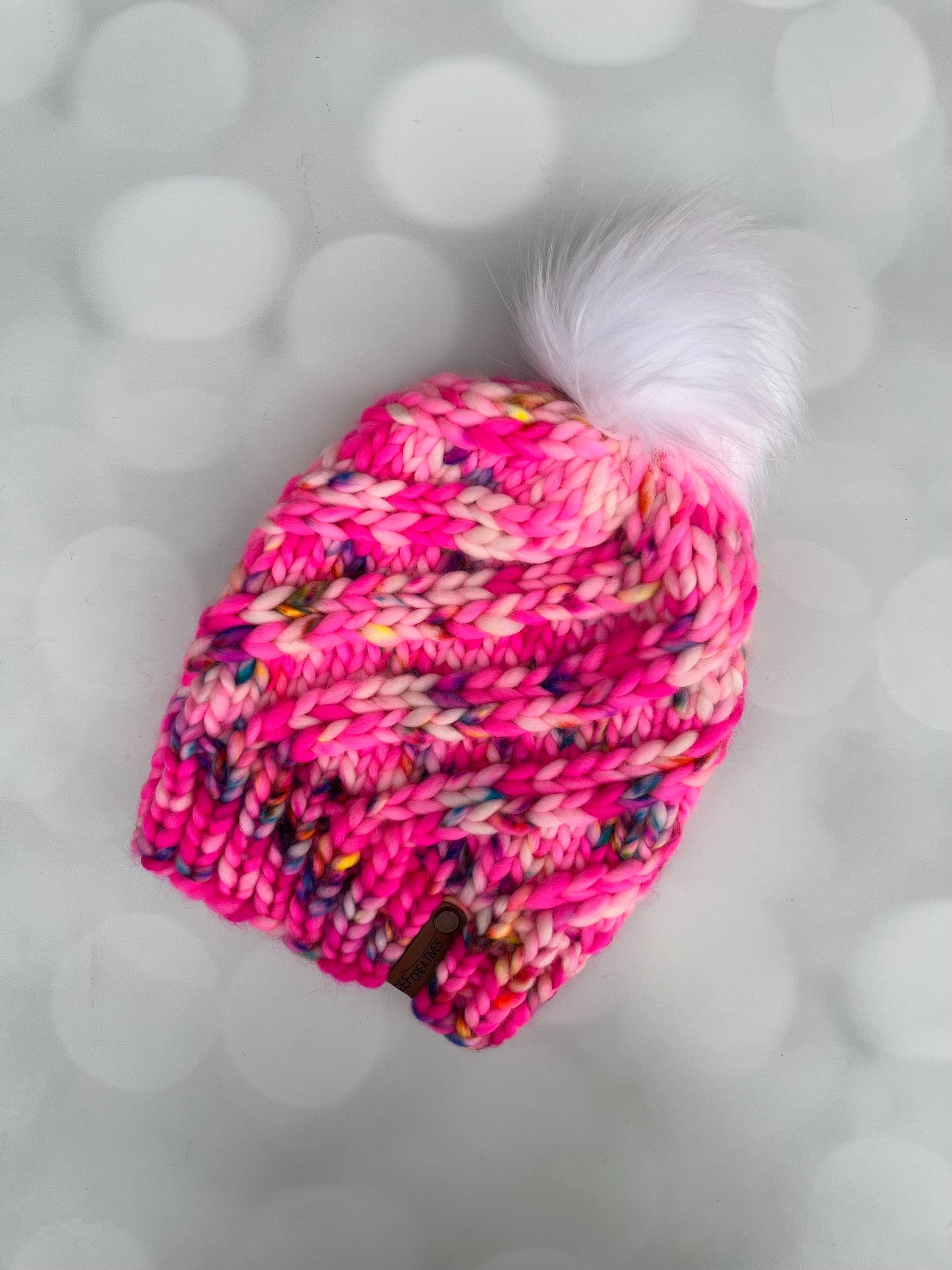 Luxury Pink Merino Wool Knit Hat - Neon Pink Swirls Hand Knit Hat with Hand Dyed Yarn