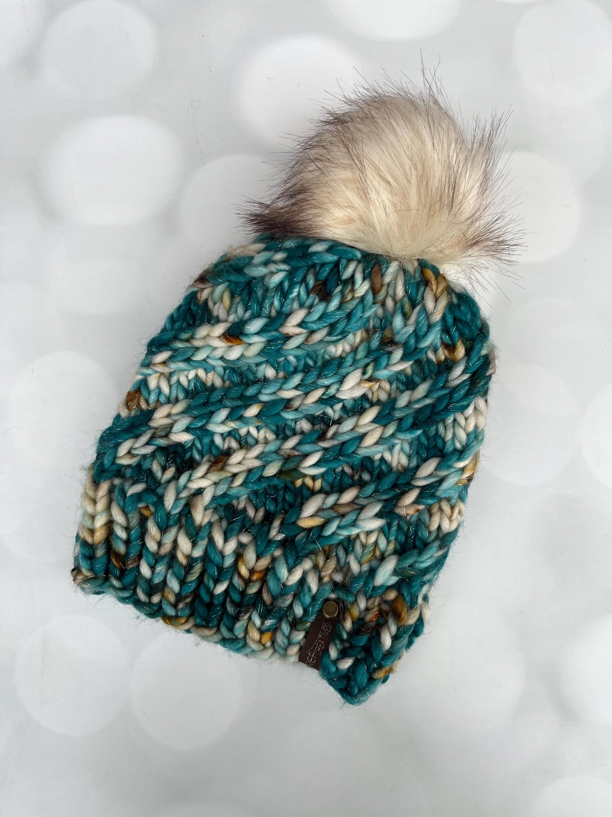 Luxury Teal White Brown Sparkles Merino Wool Knit Hat - Glitter Swirls Hand Knit Hat with Hand Dyed Yarn