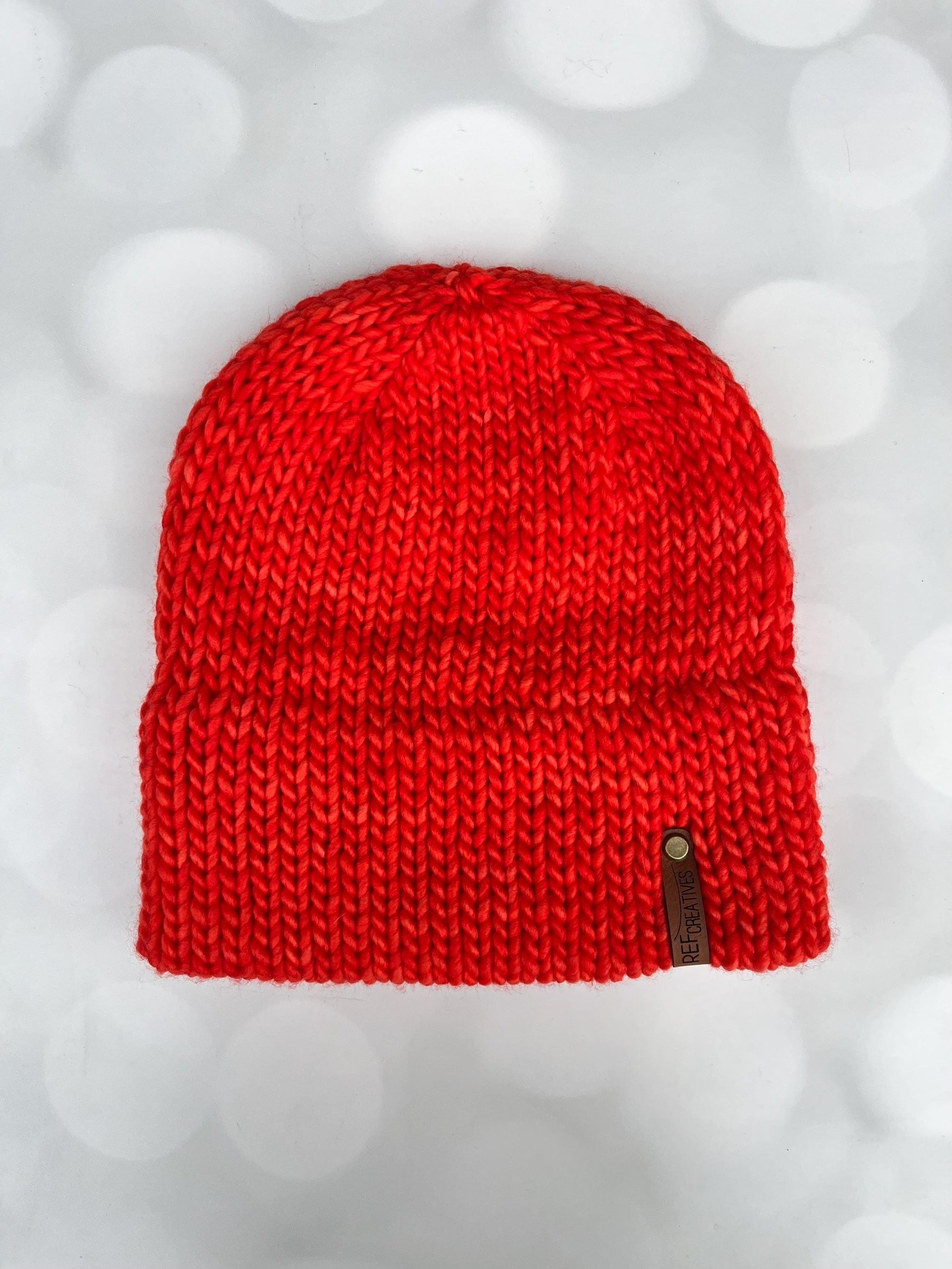 Luxury Deep Coral Orange Double Brim Merino Wool Beanie - Hand Knit Hat with Hand Dyed Yarn