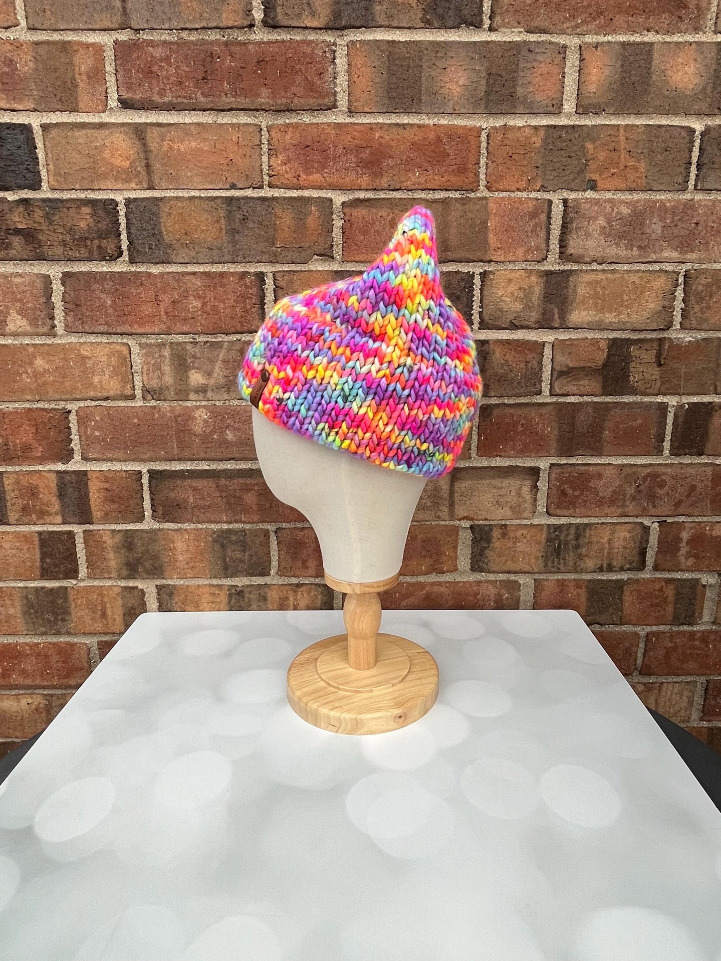Luxury Deep Electric Rainbow Double Brim Merino Wool Beanie - Hand Knit Hat with Hand Dyed Yarn