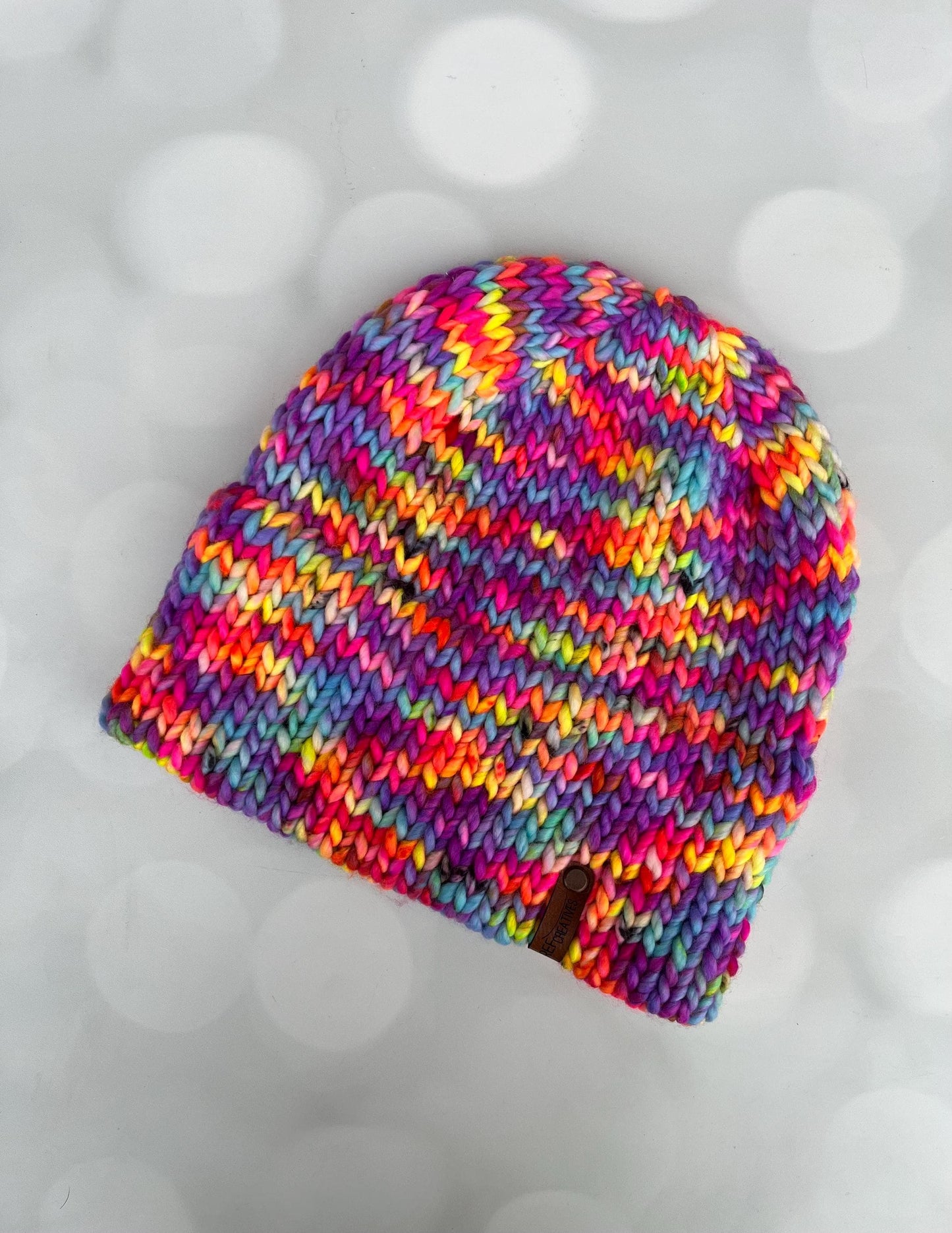 Luxury Deep Electric Rainbow Double Brim Merino Wool Beanie - Hand Knit Hat with Hand Dyed Yarn