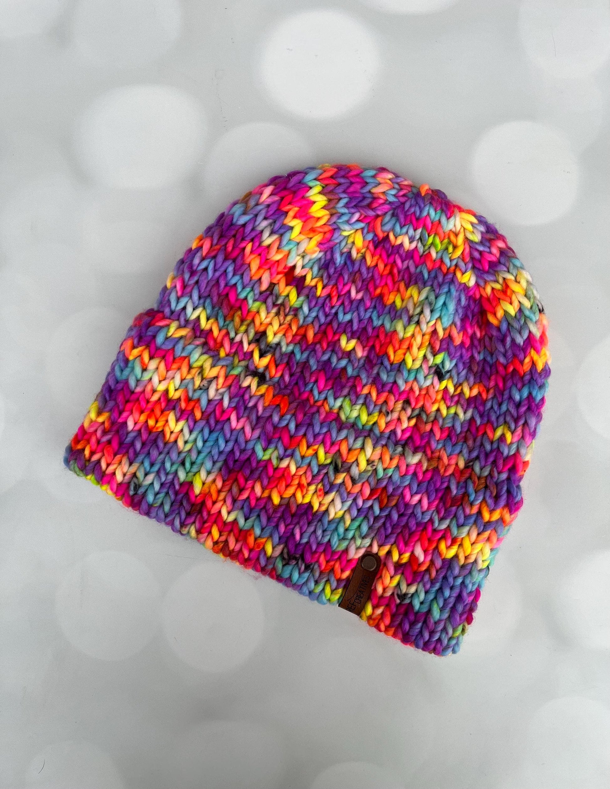 Luxury Deep Electric Rainbow Double Brim Merino Wool Beanie - Hand Knit Hat with Hand Dyed Yarn