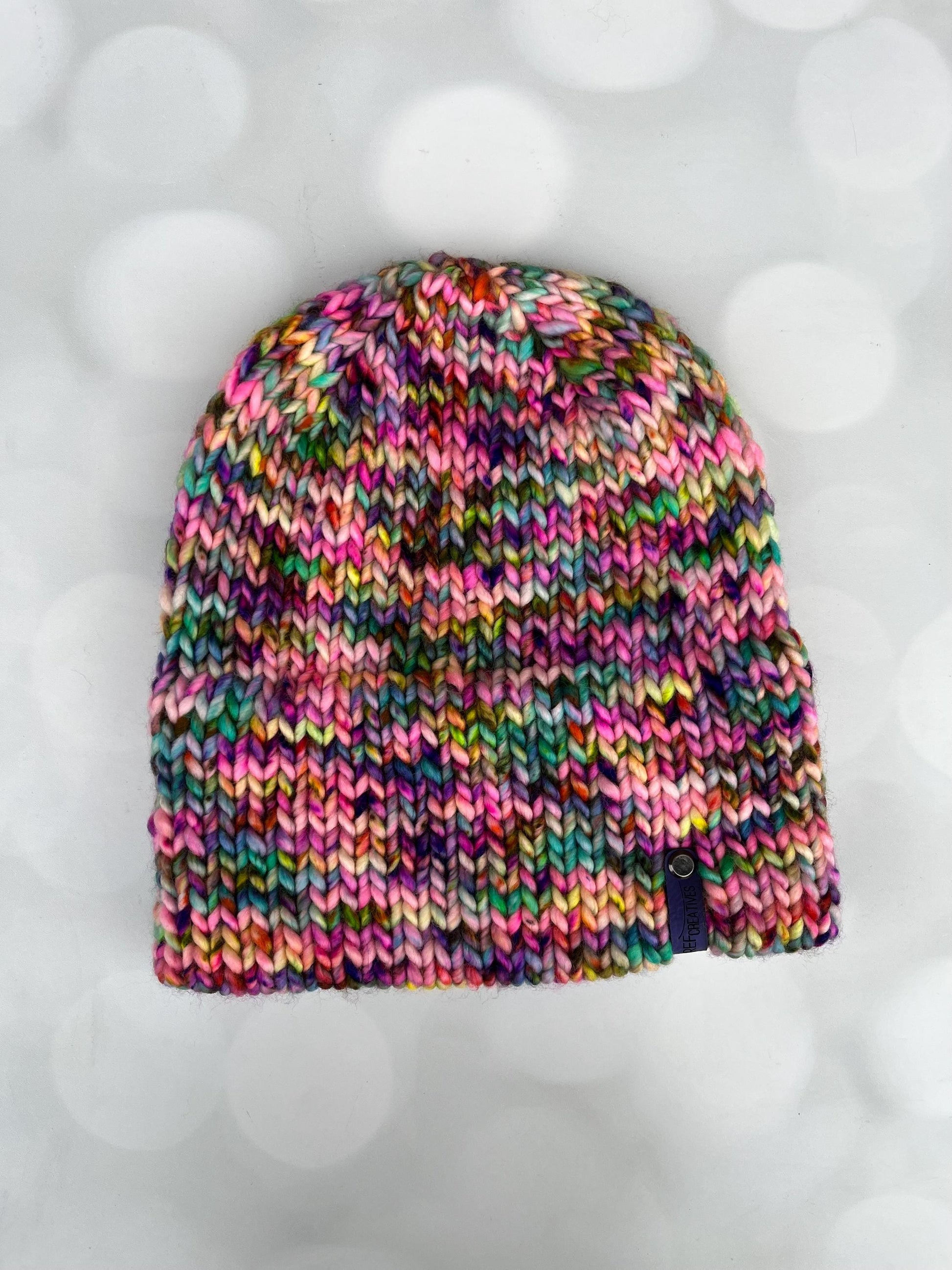 Luxury Faded Rainbow Double Brim Merino Wool Beanie - Hand Knit Hat with Hand Dyed Yarn
