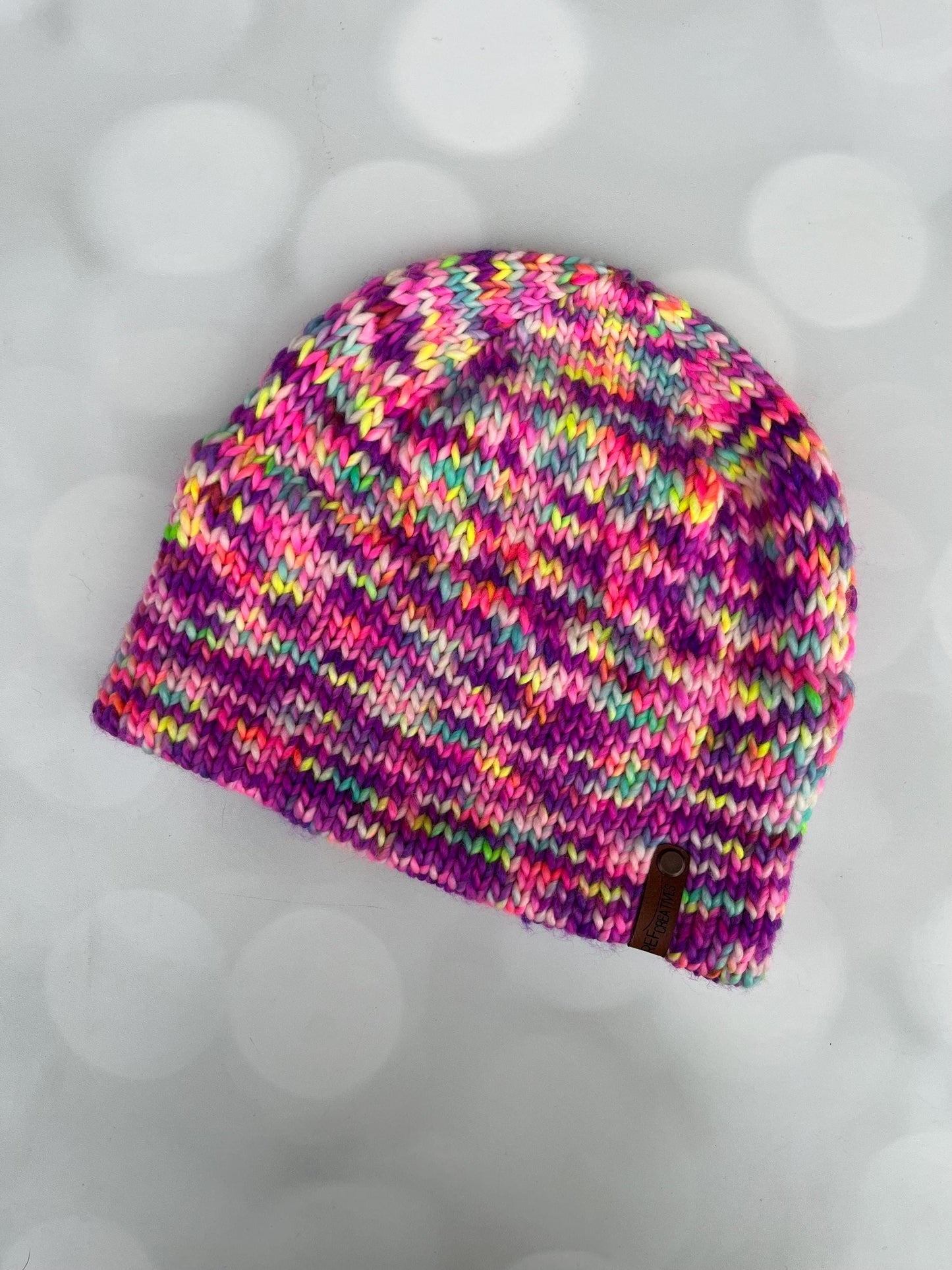 Luxury Purple Aqua White Yellow Pink Double Brim Merino Wool Beanie - Neon Hand Knit Hat with Hand Dyed Yarn