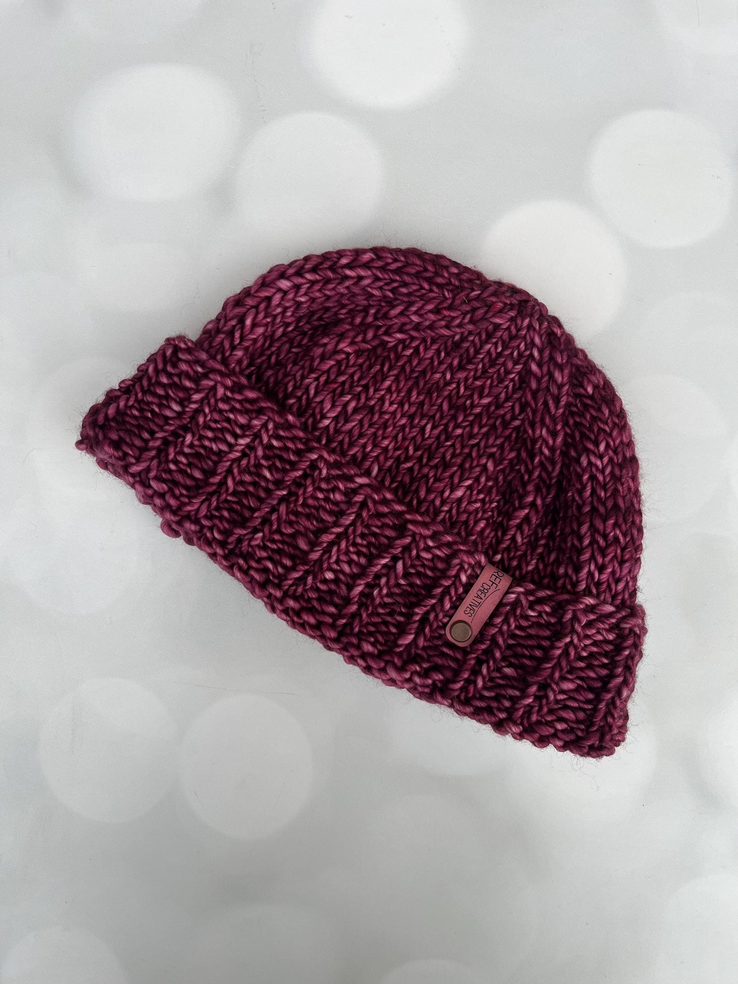 Luxury Maroon Folded Brim Merino Wool Beanie - Teenie Weenie Beanie Hand Knit Hat with Hand Dyed Yarn