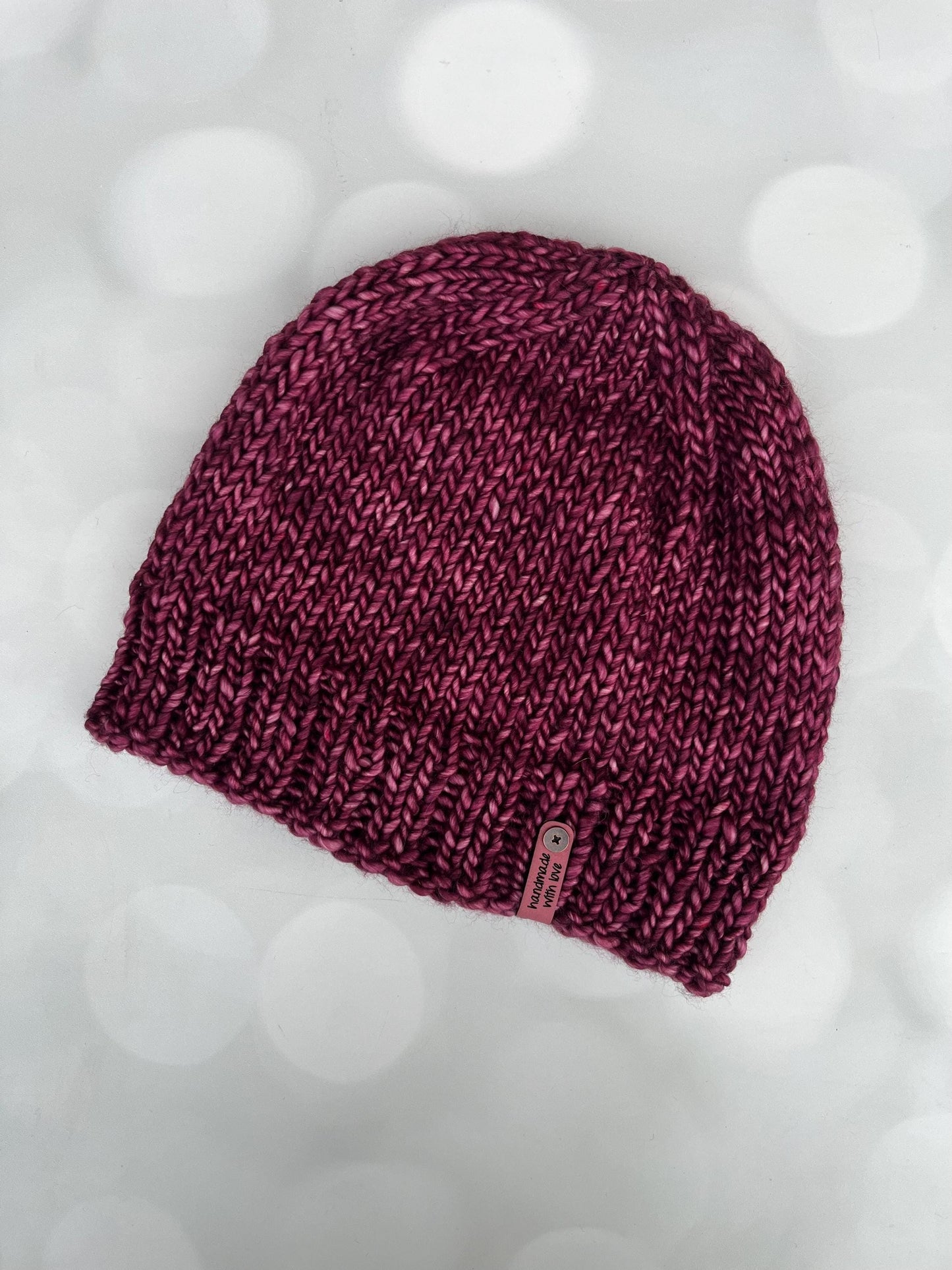 Luxury Maroon Folded Brim Merino Wool Beanie - Teenie Weenie Beanie Hand Knit Hat with Hand Dyed Yarn