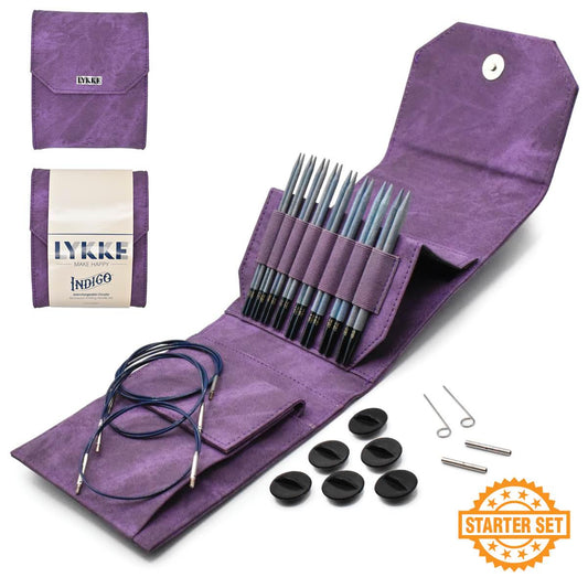 Lykke Knitting Needles - Indigo Starter 5" Interchangeable Circular Needle Set - Violet Denim Effect