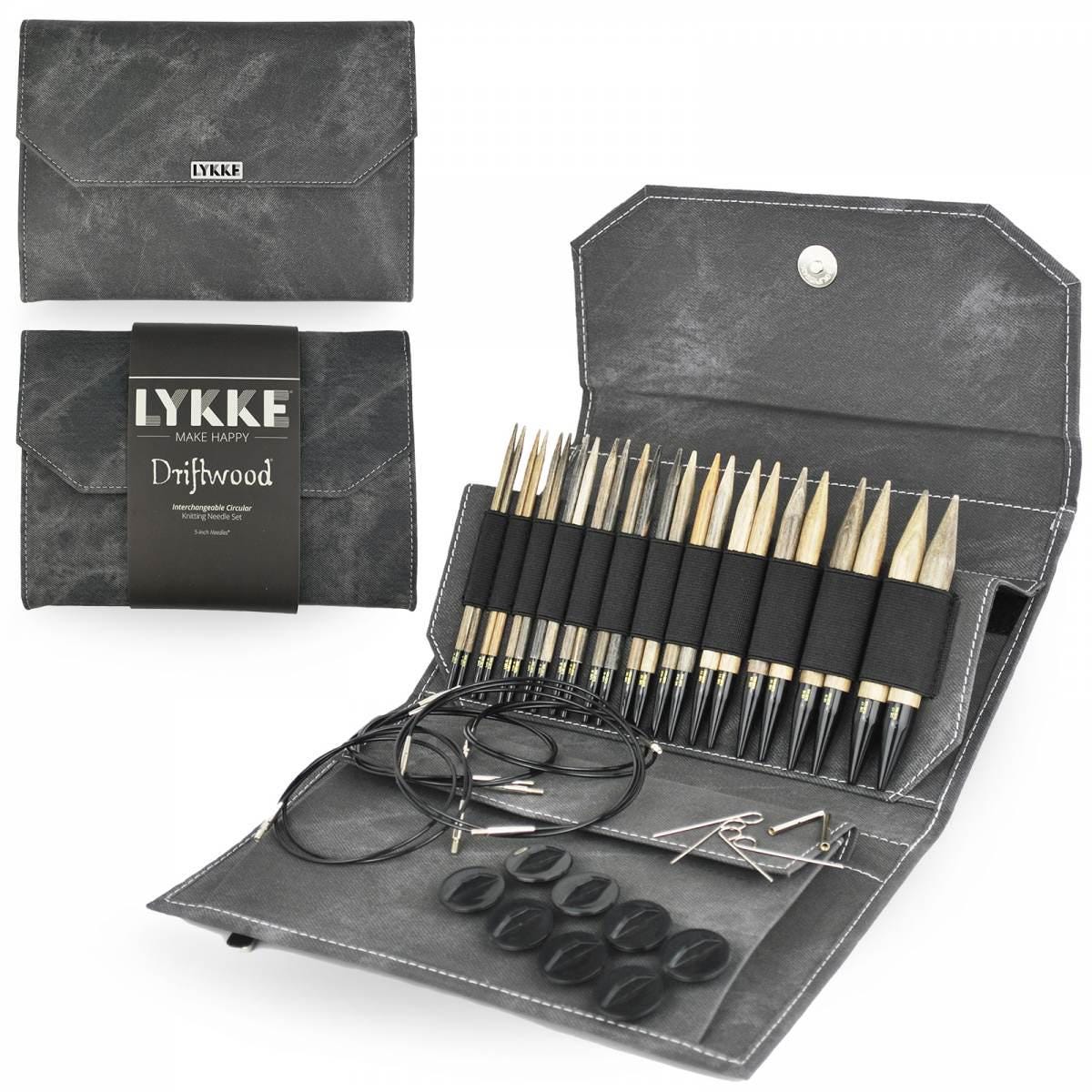 Lykke Knitting Needles - Driftwood 5" Interchangeable Circular Needle Set - Grey Denim Effect