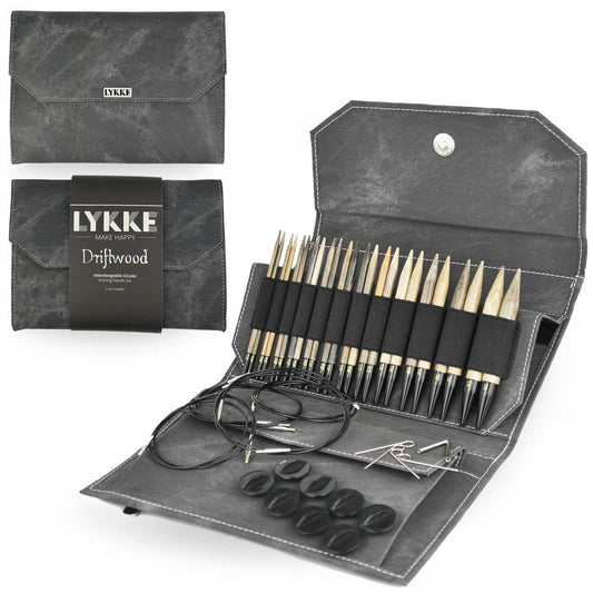Lykke Knitting Needles - Driftwood 5" Interchangeable Circular Needle Set - Grey Denim Effect