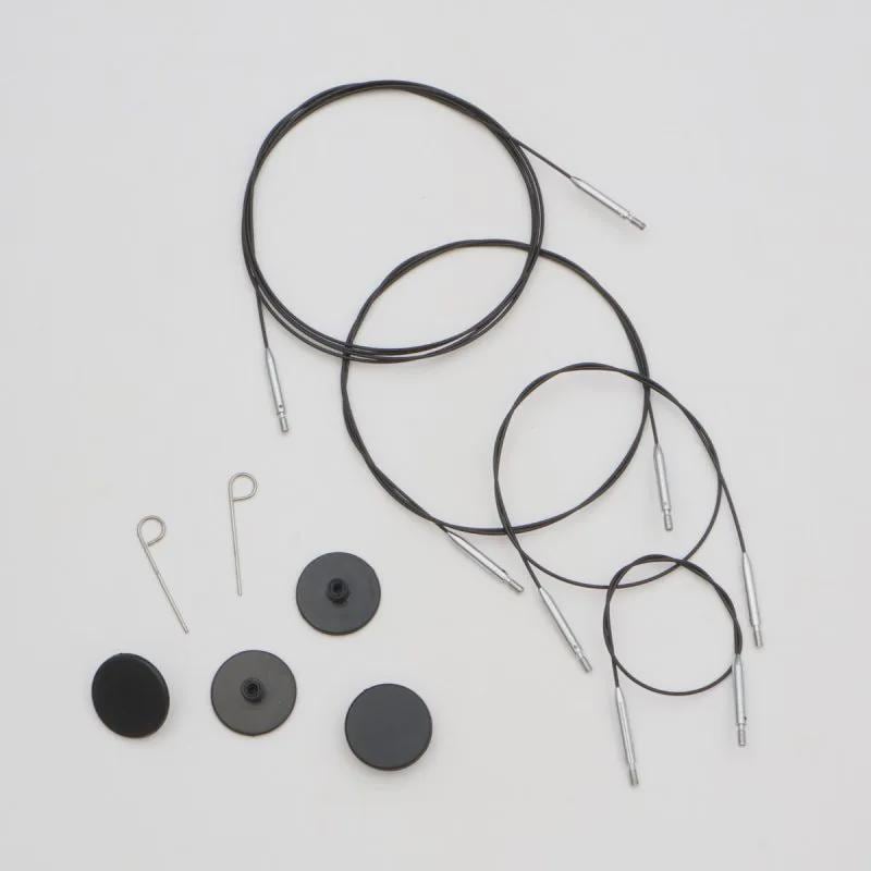 KnitPro Thin & Flex Black Nylon-Coated 360 Swivel Cables - Interchangeable Knitting Needle Cords for Circular Needle Tips