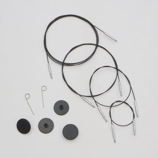 KnitPro Thin & Flex Black Nylon-Coated 360 Swivel Cables - Interchangeable Knitting Needle Cords for Circular Needle Tips