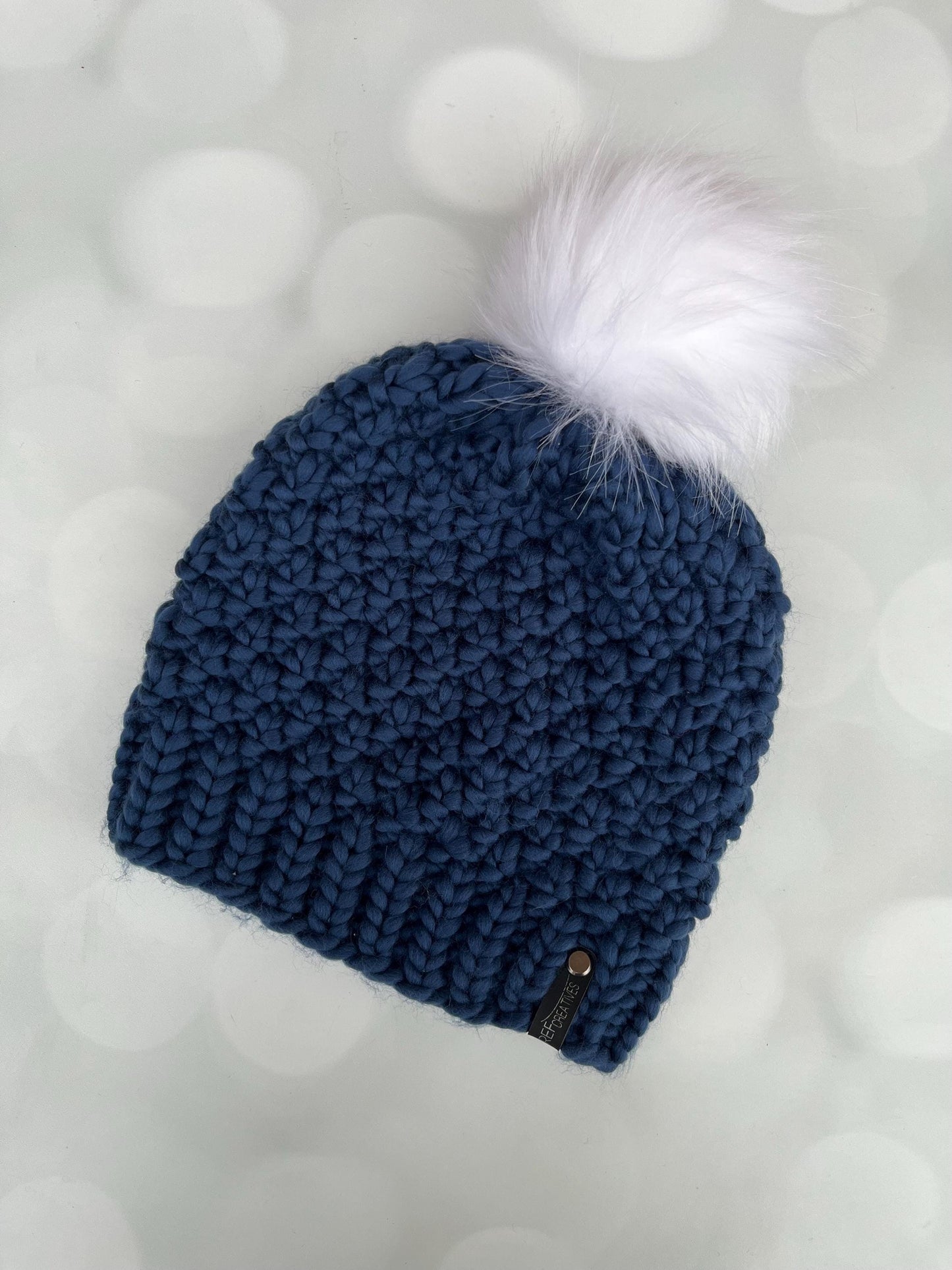Luxury Navy Blue Merino Wool Beanie - Double Seed Stitch Hand Knit Hat with Hand Dyed Yarn