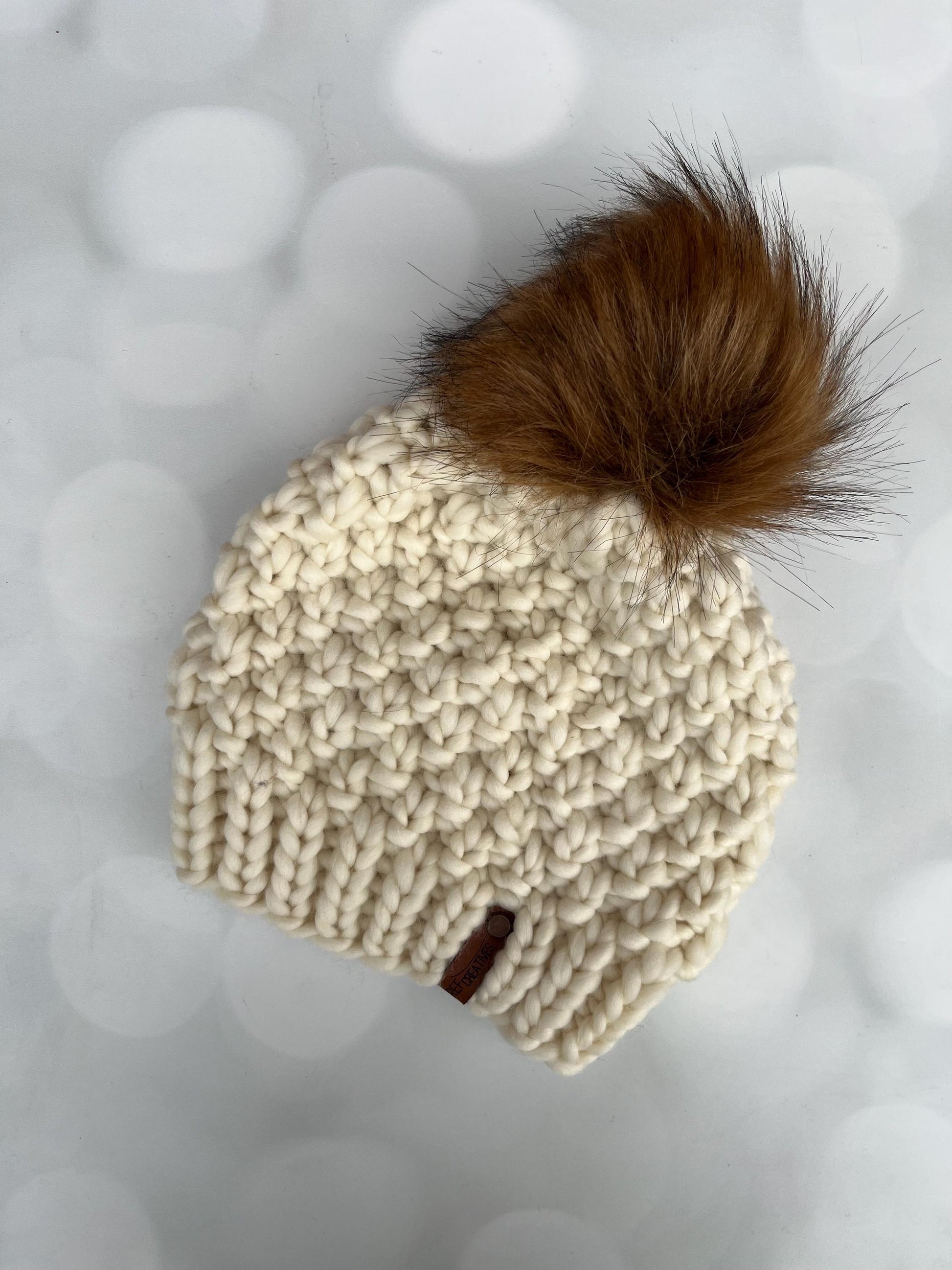 Luxury Off White Cream Merino Wool Beanie - Double Seed Stitch Hand Knit Hat with Hand Dyed Yarn