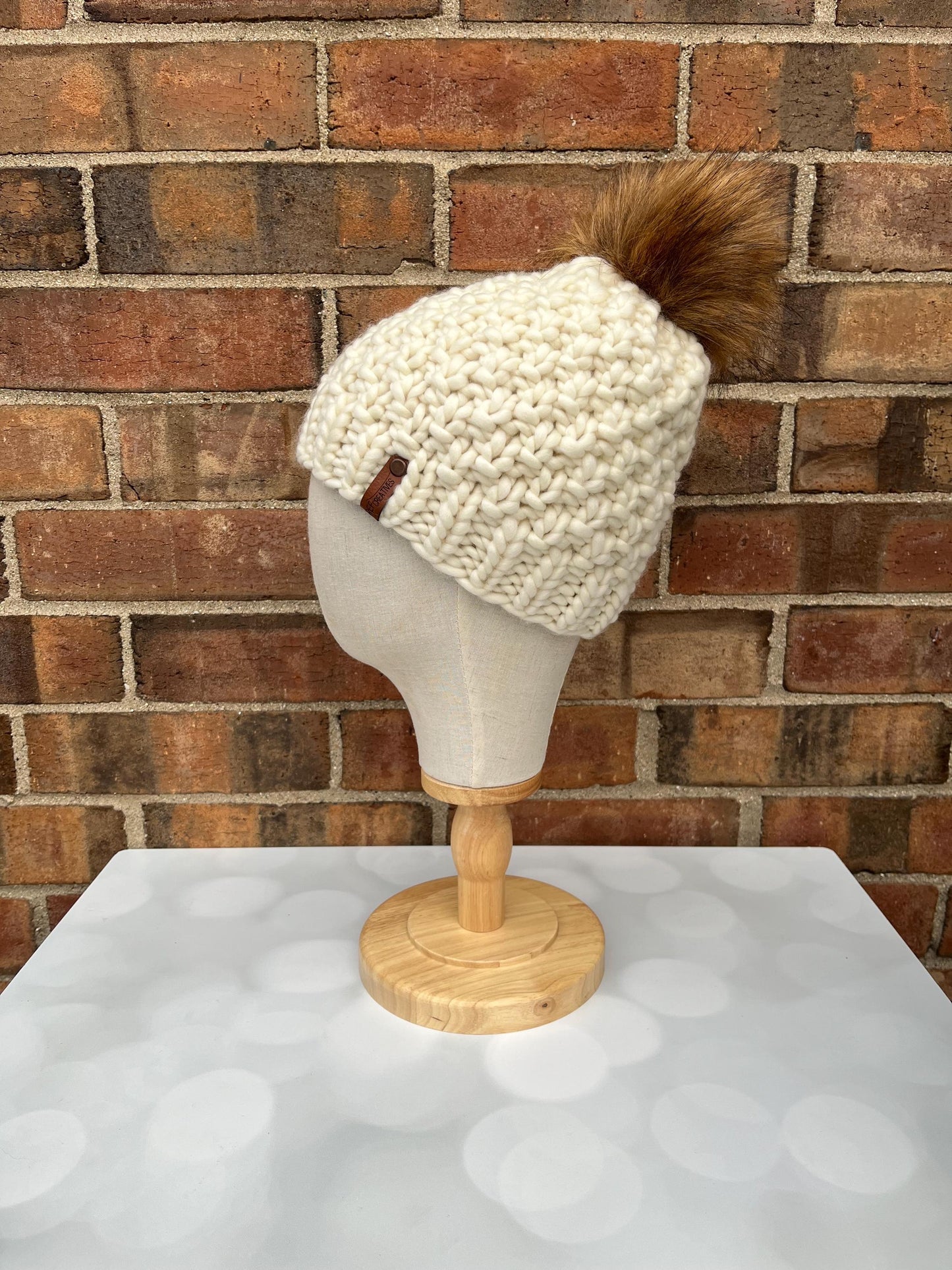 Luxury Off White Cream Merino Wool Beanie - Double Seed Stitch Hand Knit Hat with Hand Dyed Yarn