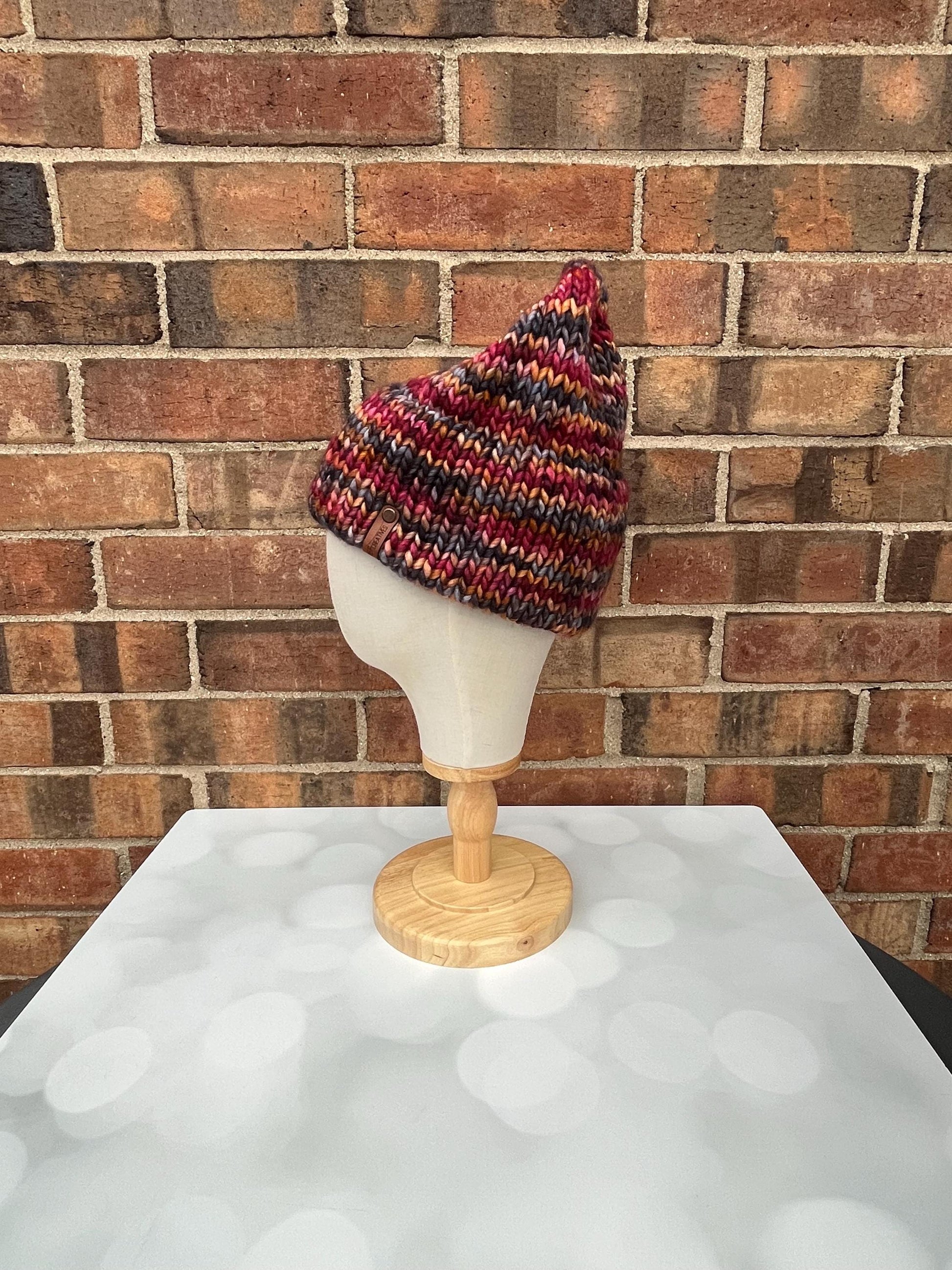 Luxury Maroon Black Brown Double Brim Merino Wool Beanie - Hand Knit Hat with Hand Dyed Yarn