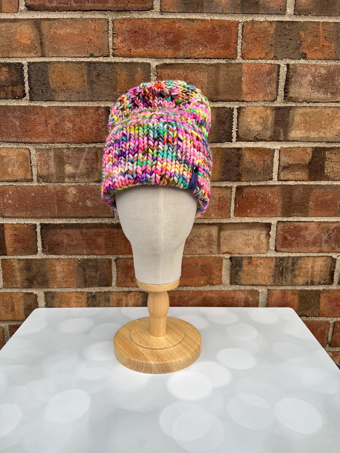Luxury Faded Rainbow Double Brim Merino Wool Beanie - Hand Knit Hat with Hand Dyed Yarn