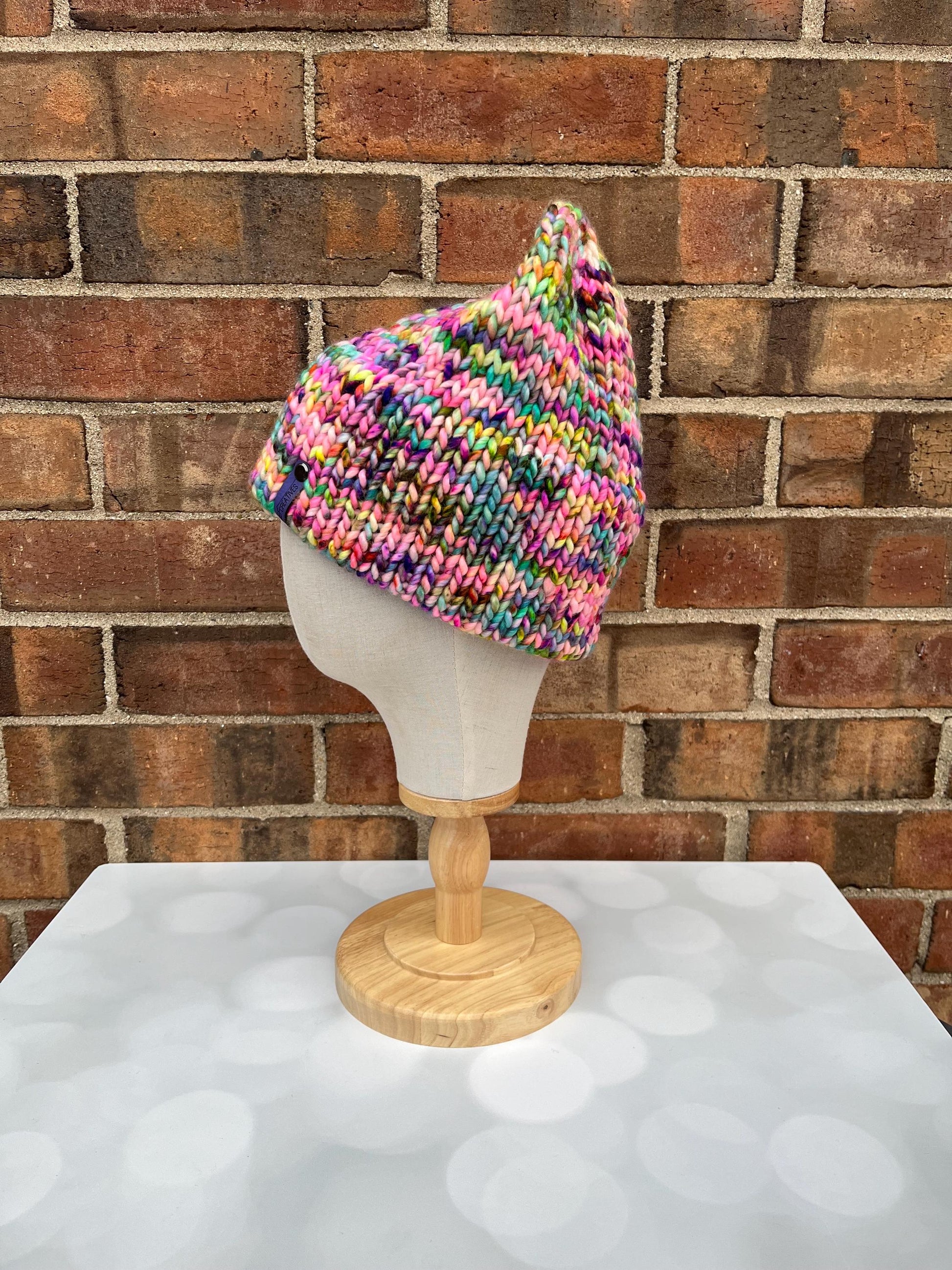 Luxury Faded Rainbow Double Brim Merino Wool Beanie - Hand Knit Hat with Hand Dyed Yarn