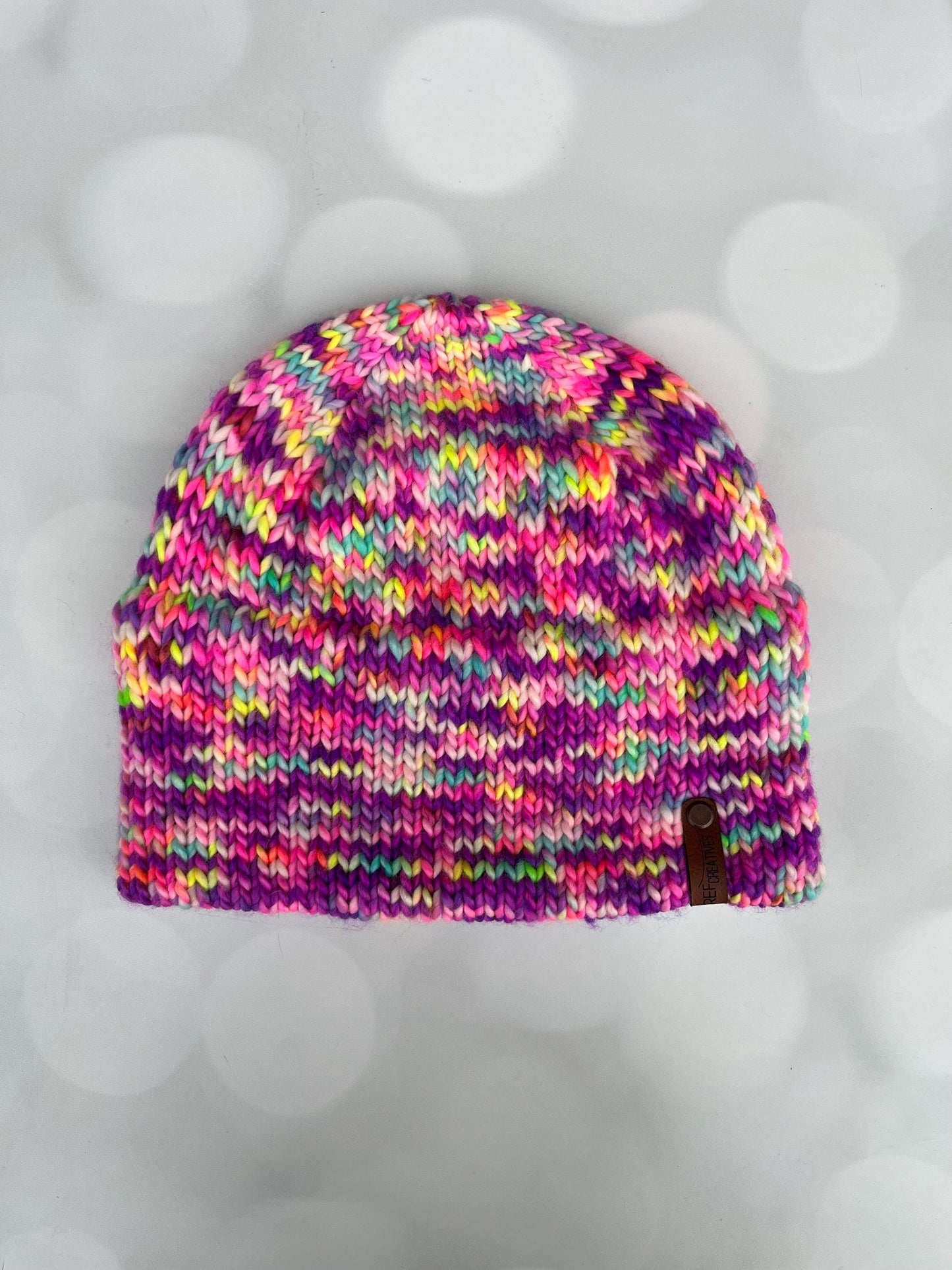 Luxury Purple Aqua White Yellow Pink Double Brim Merino Wool Beanie - Neon Hand Knit Hat with Hand Dyed Yarn