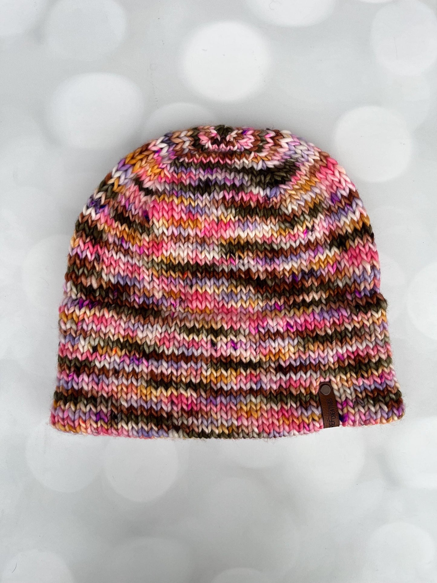 Luxury Olive Brown Pink Purple Double Brim Merino Wool Beanie - Warm and Pastel Hand Knit Hat with Hand Dyed Yarn