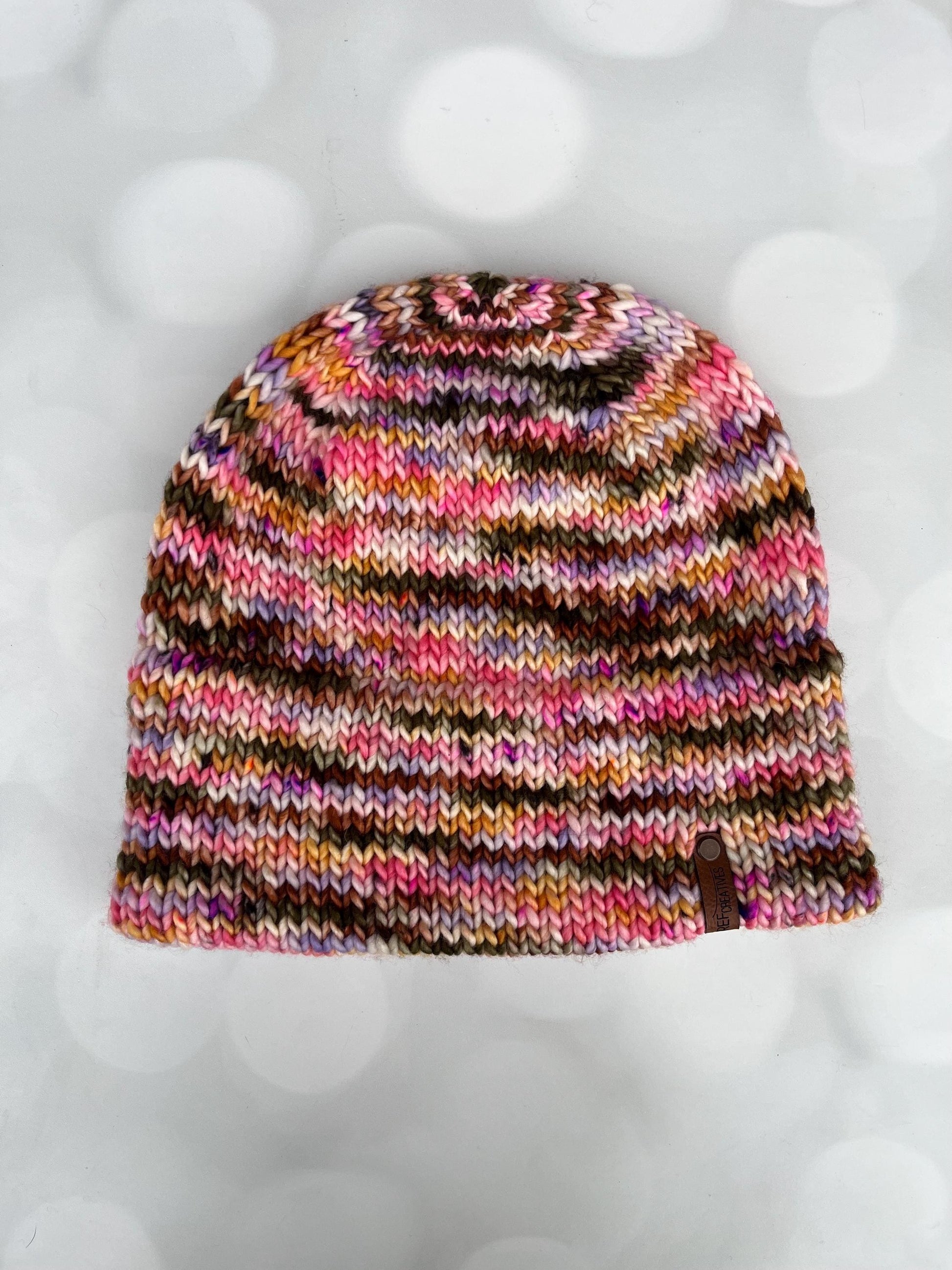 Luxury Olive Brown Pink Purple Double Brim Merino Wool Beanie - Warm and Pastel Hand Knit Hat with Hand Dyed Yarn