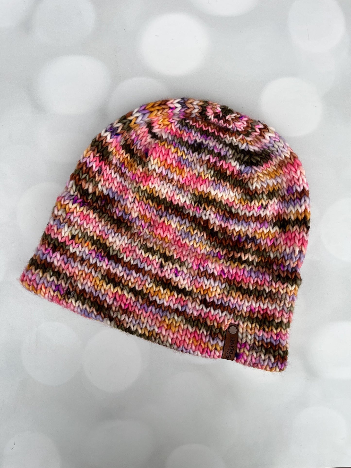 Luxury Olive Brown Pink Purple Double Brim Merino Wool Beanie - Warm and Pastel Hand Knit Hat with Hand Dyed Yarn