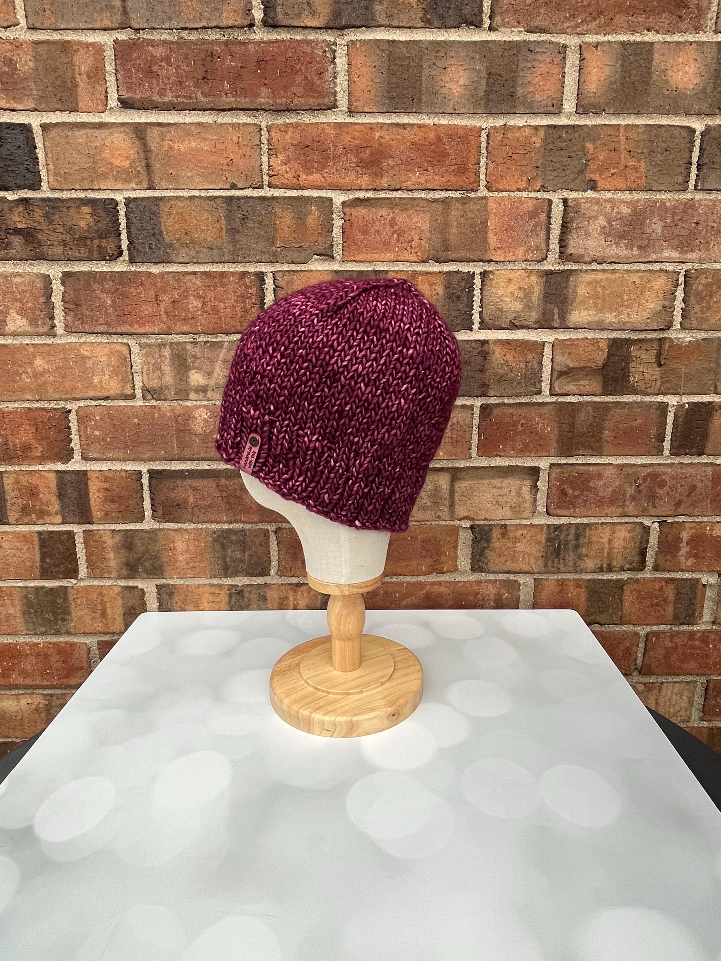 Luxury Maroon Folded Brim Merino Wool Beanie - Teenie Weenie Beanie Hand Knit Hat with Hand Dyed Yarn